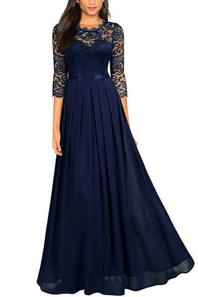 B.X Cocktailkleid Damen Plus Size 3/4 Spitzenärmel Chiffon Lange Maxi Abendkleider Sommerkleid,festlich A-Linien-Kleid,Anmut Tunikakleid