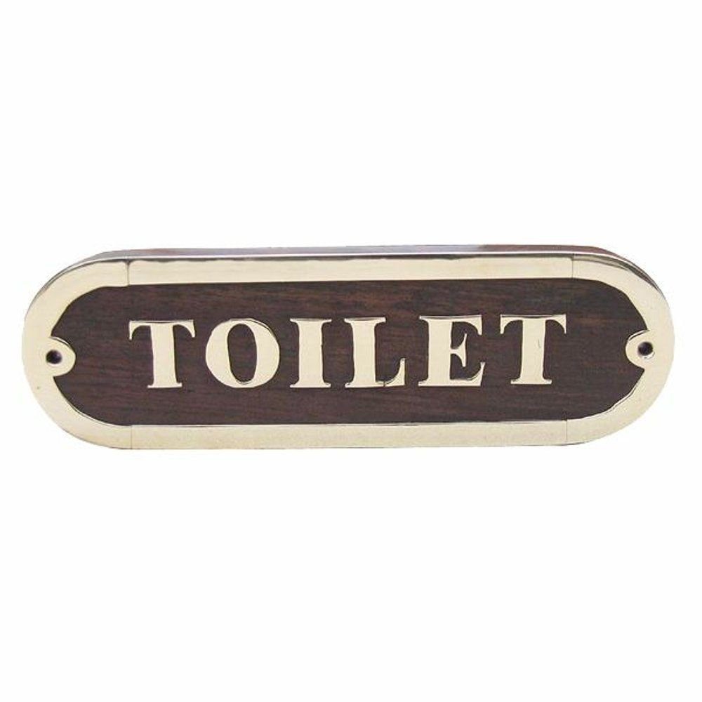 Linoows Dekoobjekt Türschild "Toilet", Kabinen, Holz Kajüten Schild, maritimes Schild "Toilet" aus edlem Holz und Messing