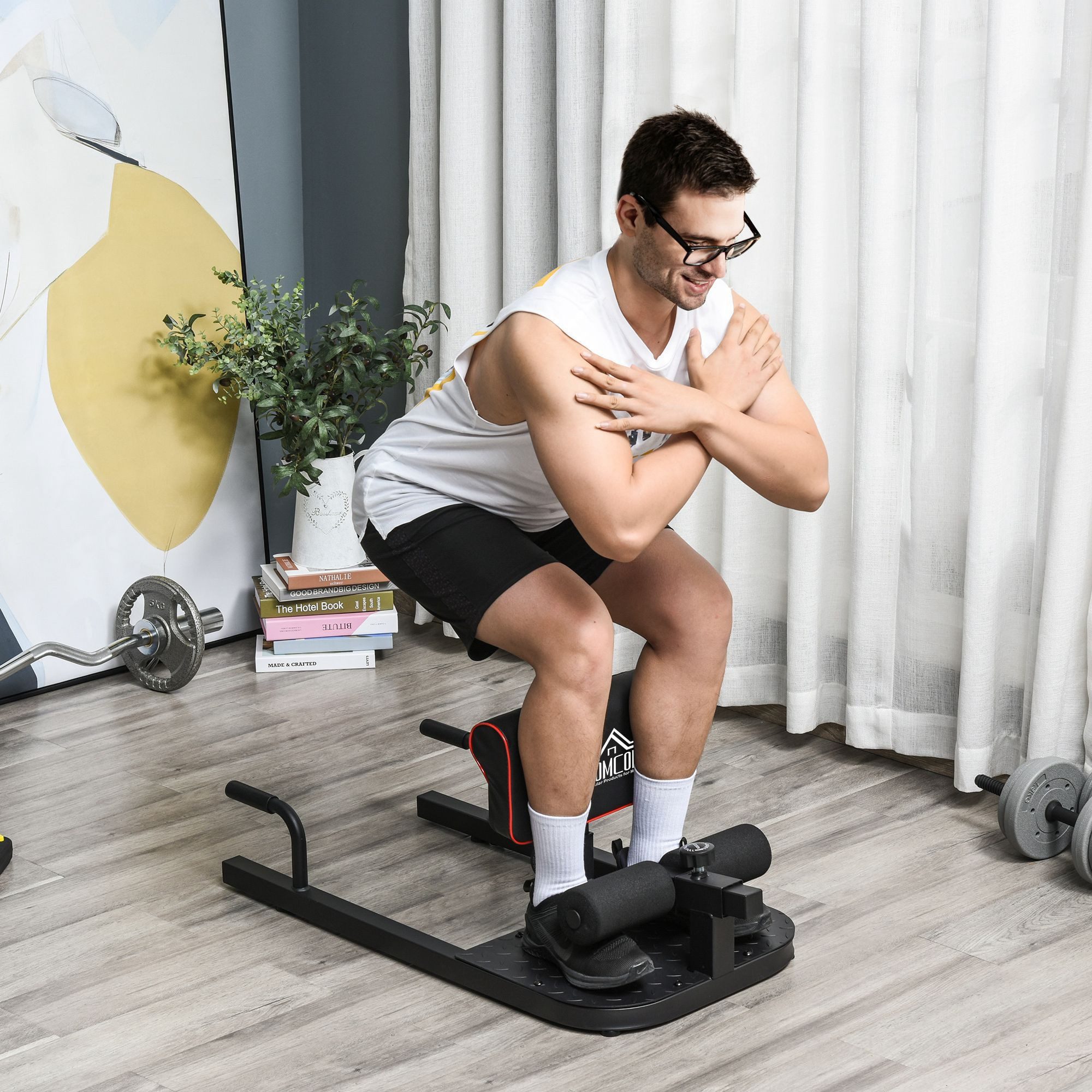 HOMCOM Bauchtrainer Sissy Squat Kniebeugentrainer Beintrainer verstellbar bis 120 kg (Bauch-Gesäß-Trainer, 1-St., 3 in 1 Trainer verstellbar bis 120 kg), bis 120 kg Stahl Schwarz 50 x 97 x (44,5–56,5) cm