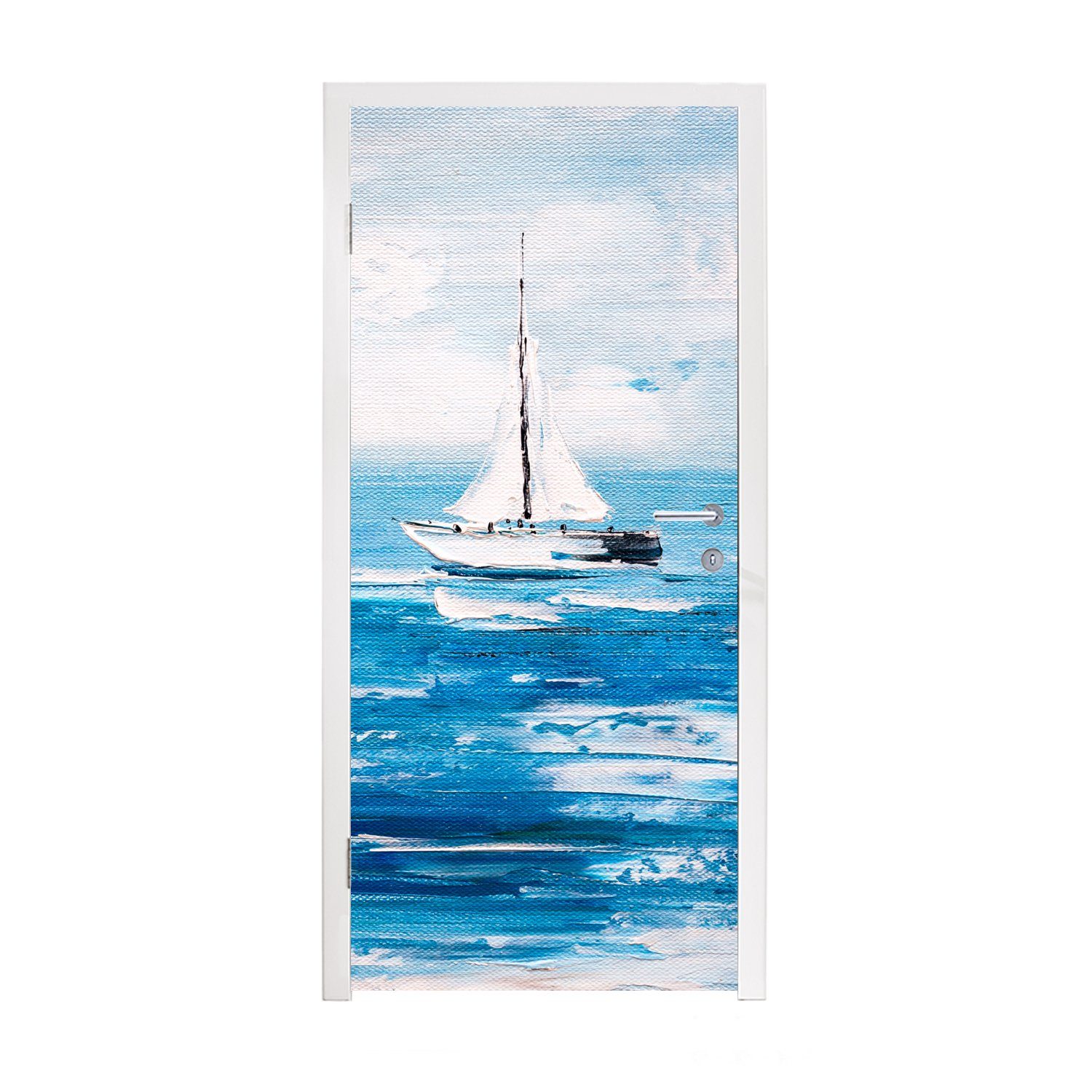 Fototapete (1 Boot Malerei Ölfarbe St), für Wasser, 75x205 - Matt, bedruckt, cm Tür, Türaufkleber, Türtapete - - MuchoWow