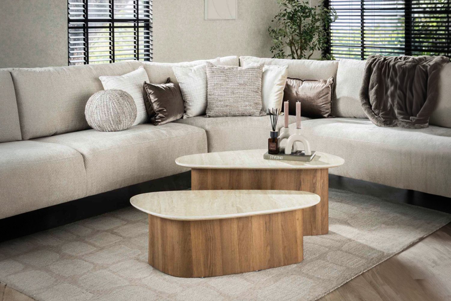 KAWOLA Couchtisch PRETO (Set, 2-St), Keramik weiß dreieckig