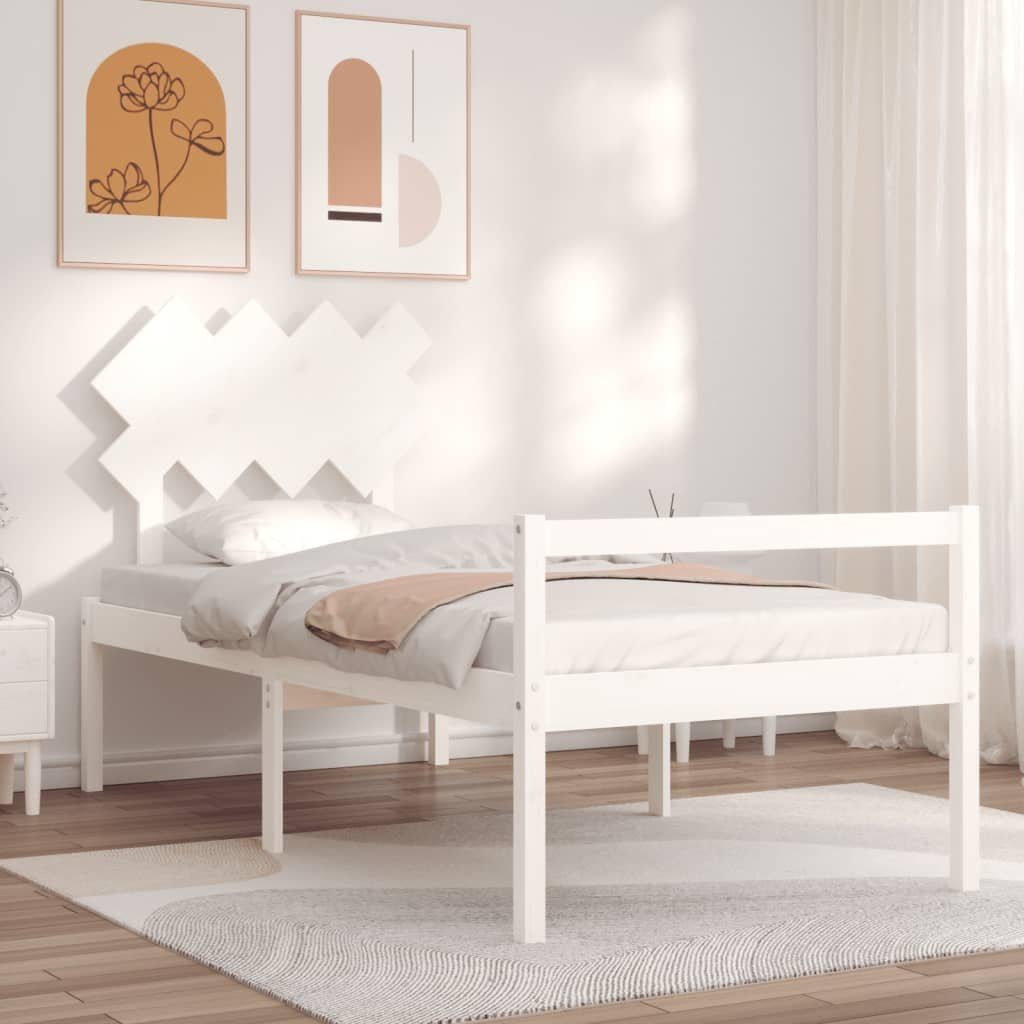 vidaXL Bett Seniorenbett mit Kopfteil Weiß Massivholz
