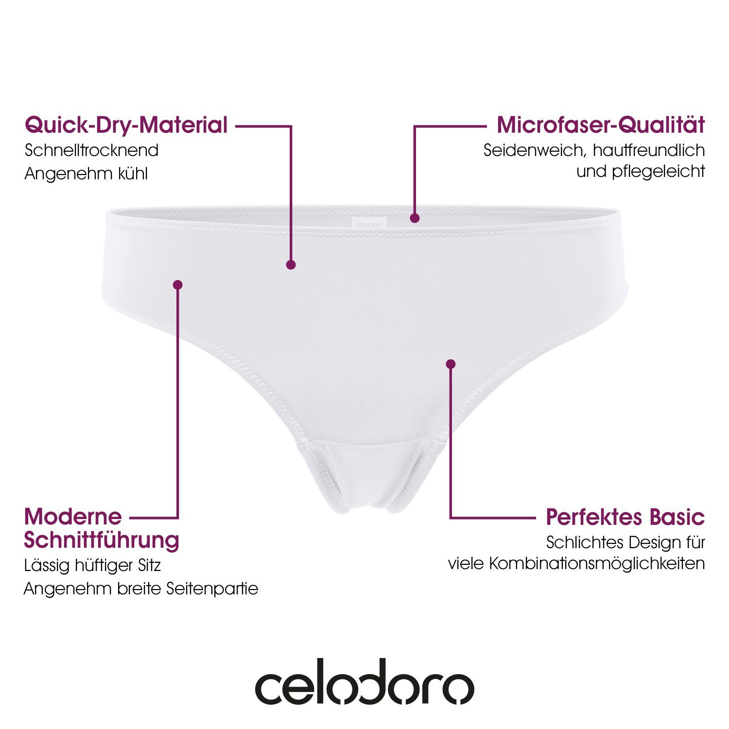 celodoro Tanga Damen String Tanga (6er Pack) Mini-Slips Quick Dry-Faser