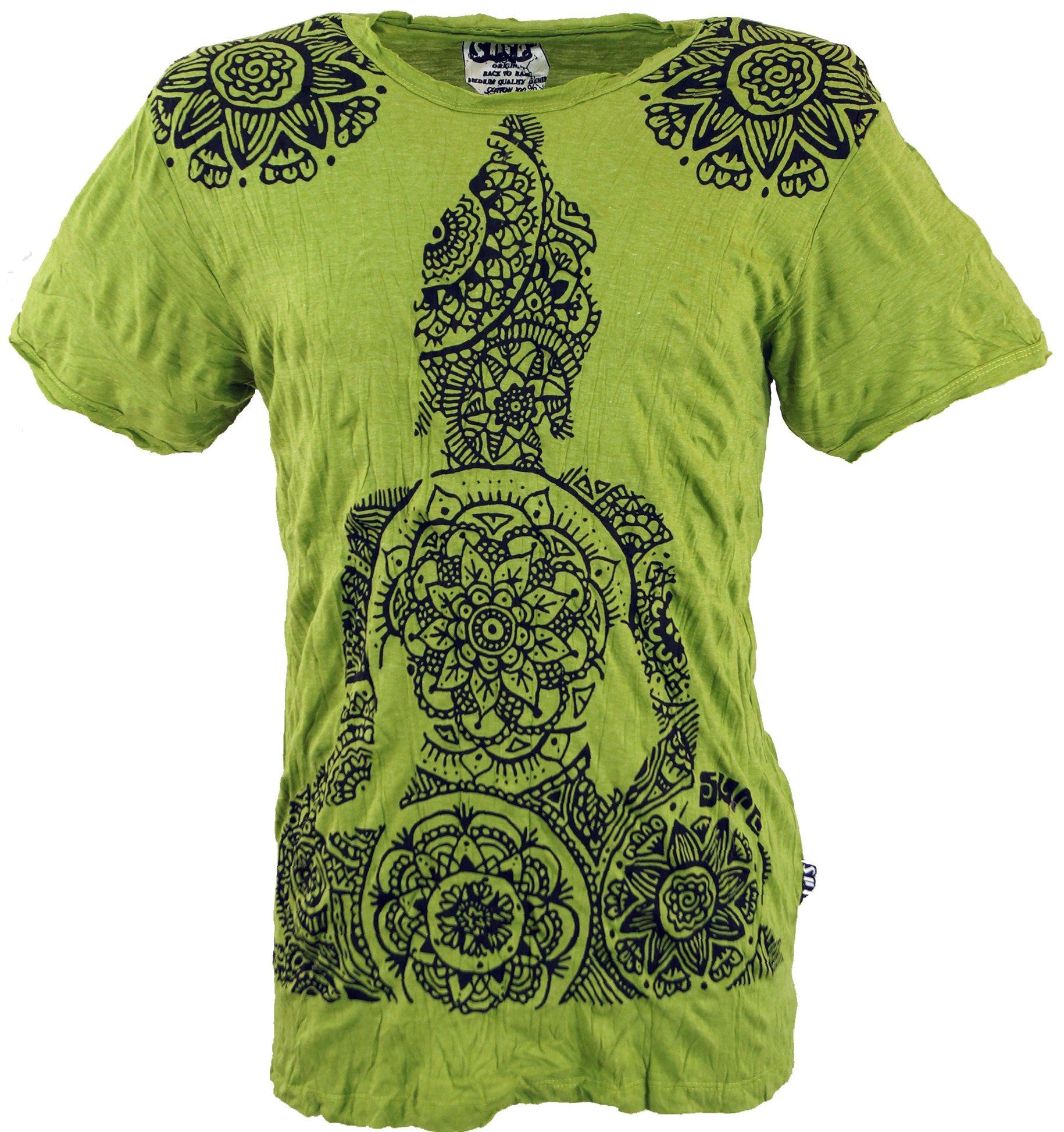 Guru-Shop T-Shirt Sure T-Shirt Mandala Buddha - lemon Goa Style, Festival, alternative Bekleidung