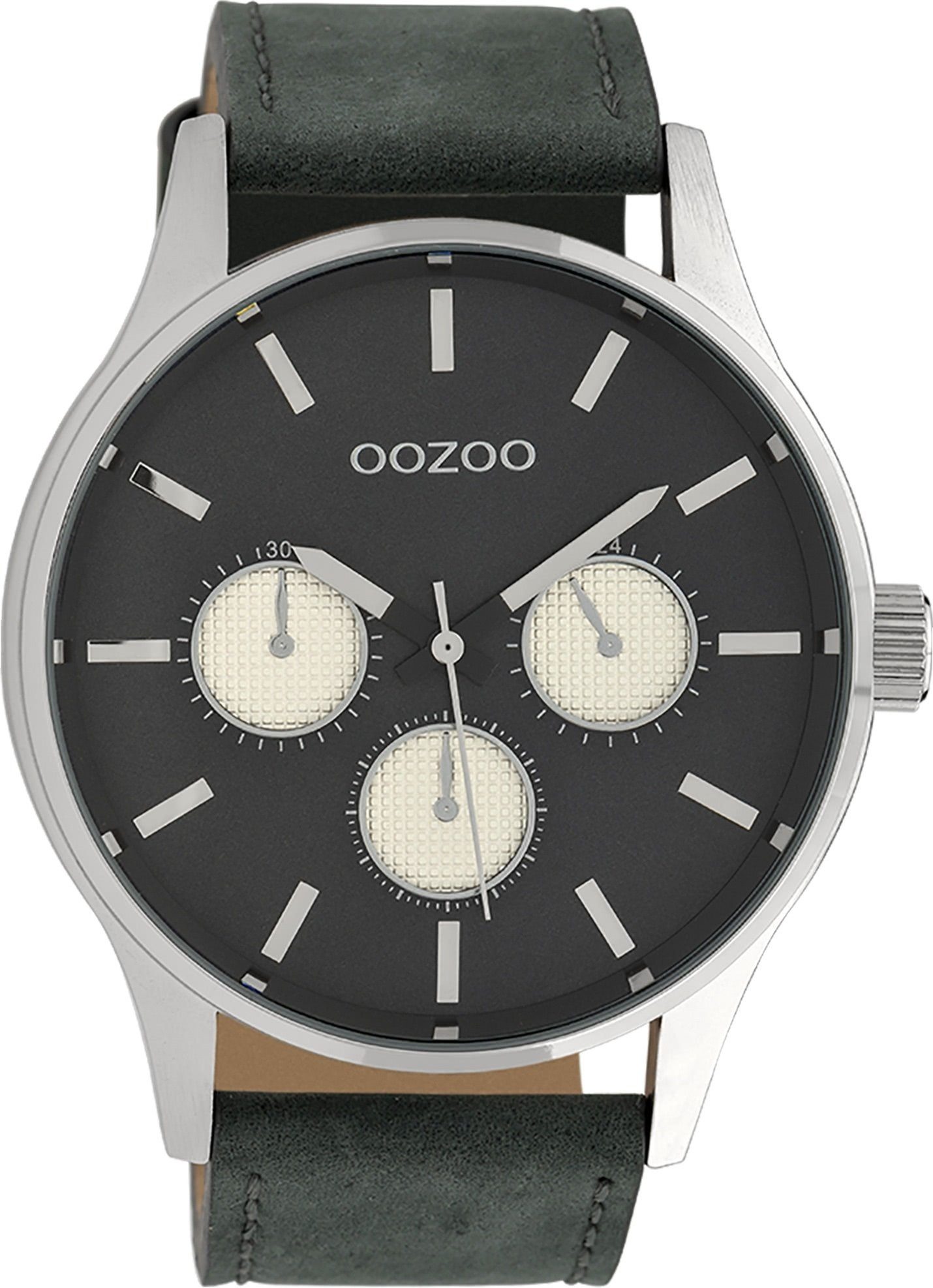 Timepieces Oozoo Herren Japanisches 48mm) Quarzuhr (ca. Herrenuhr Armbanduhr rund, Lederarmband, Analog, Fashion-Style, groß OOZOO Laufwerk extra