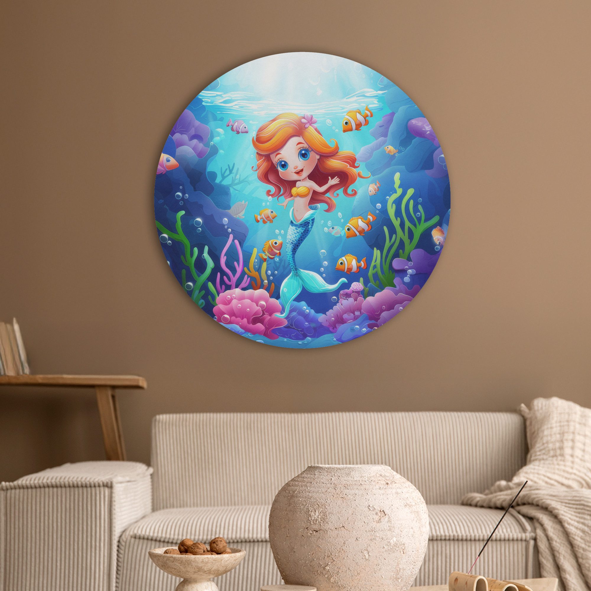 MuchoWow Gemälde Meerjungfrau - Unterwasserwelt - Fische - Ozean, Fotodruck (1 St), Wandkreis, Wandpaneele, Schalldämmung, Akustikbilder 50x50 cm