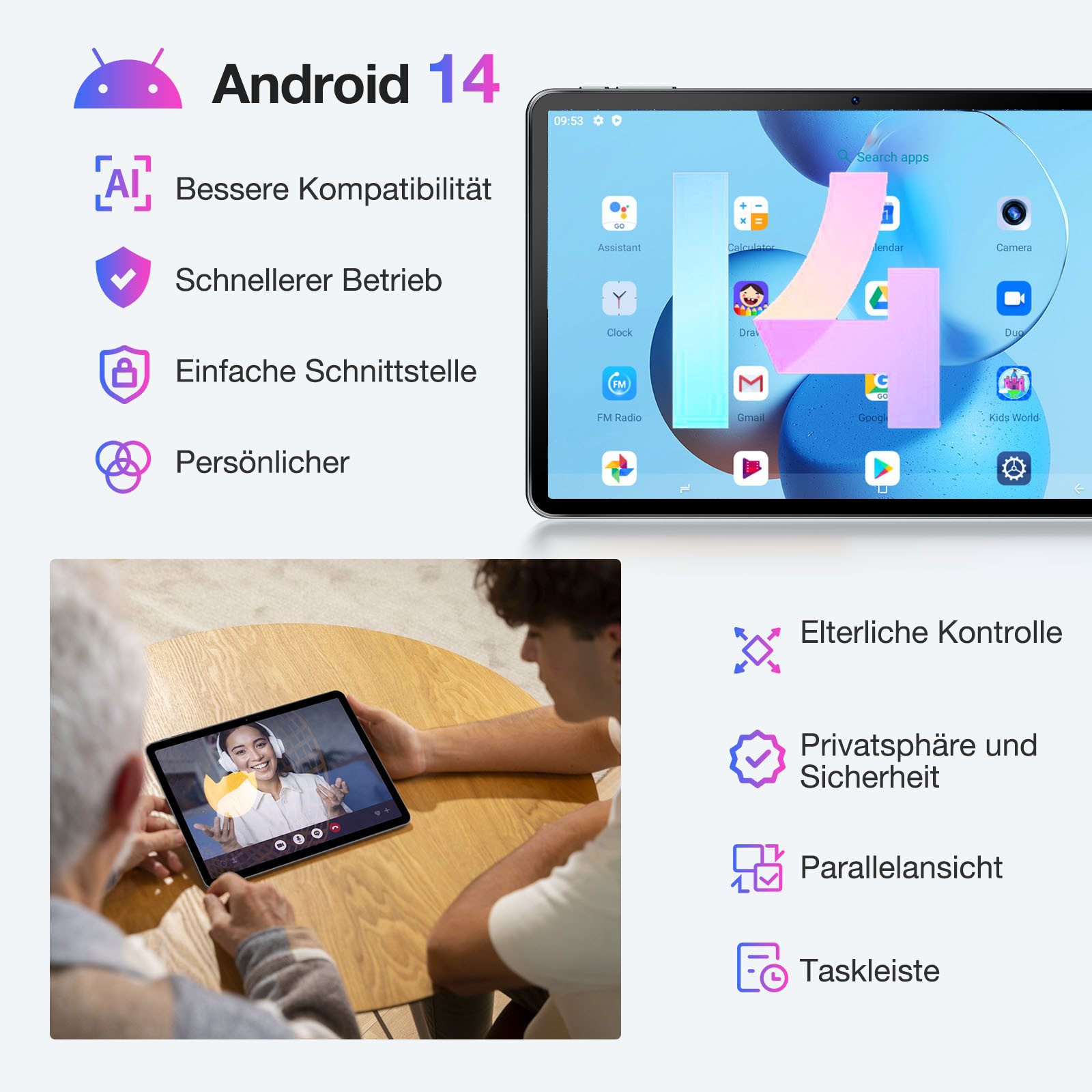 DOOGEE T30SE 9(4+5) GB RAM +128GB ROM(1TB TF), 2.4K IPS Display Tablet (11", 128 GB, Android 14, 4G, 8580mAh Akku Dual 4G,OTG, Widevine L1, Gesichtserkennung)
