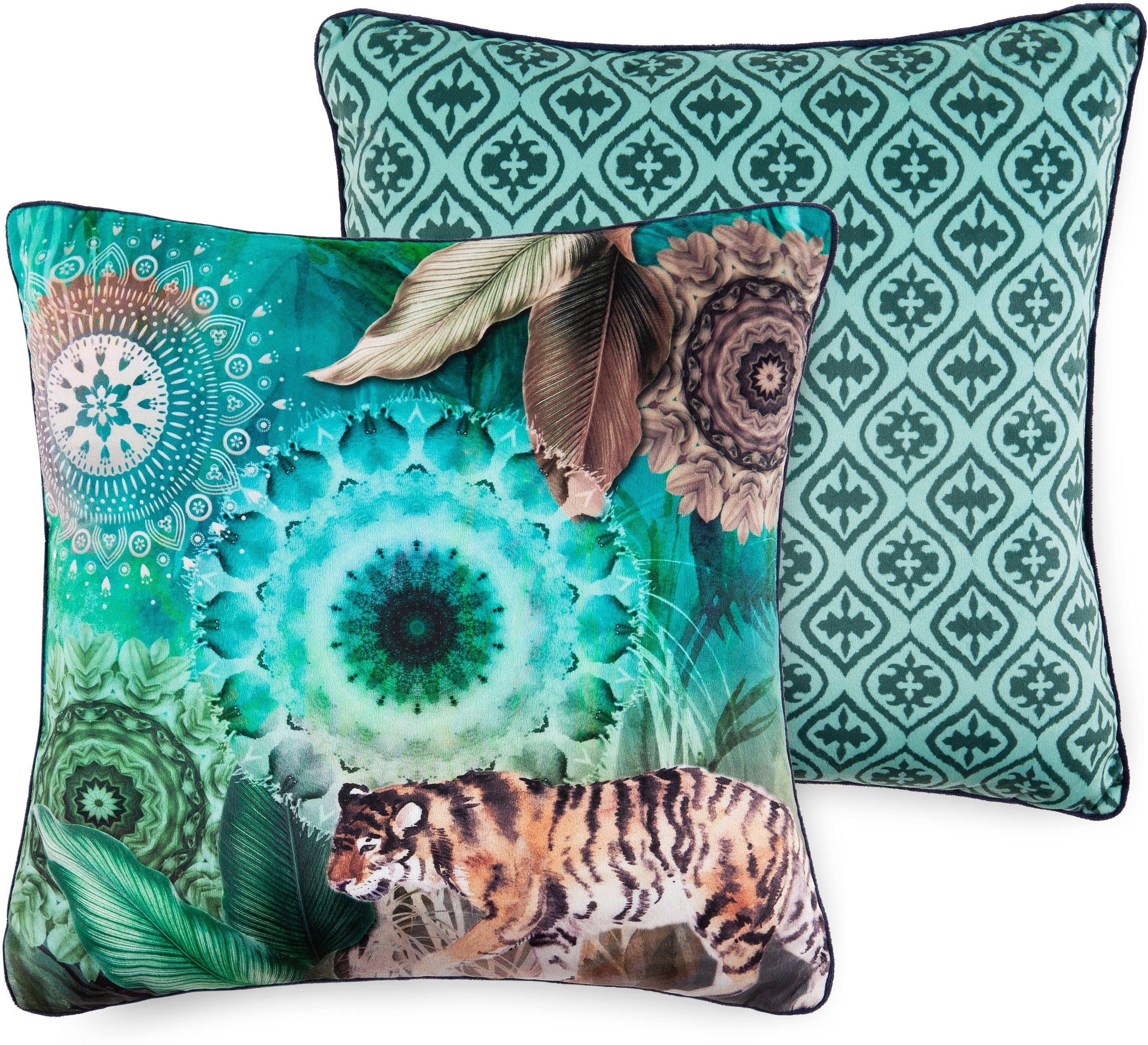 hip Dekokissen Yukon, Mit Füllung, 1 Stück, Biese, 48x48, Wendeoptik, Weich, Tiger, Grün