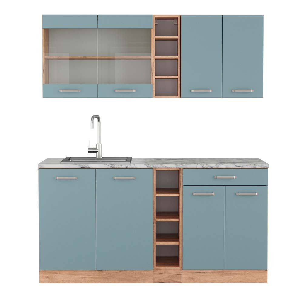 Vicco Küchenzeile R-Line, Blau-Grau/Goldkraft Eiche, 160 günstig online kaufen