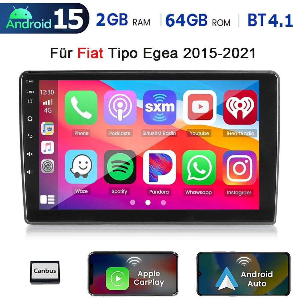 ESSGOO DAB+ Autoradio Für Fiat Tipo Egea 2015-2021 Android 15 Carplay GPS RDS Autoradio (RDS, 4+64GB(optional), Digitalradio (DAB), FM, AM, Carplay Android Auto Bluetooth EQ USB GPS Navi WIFI Touchscreen)