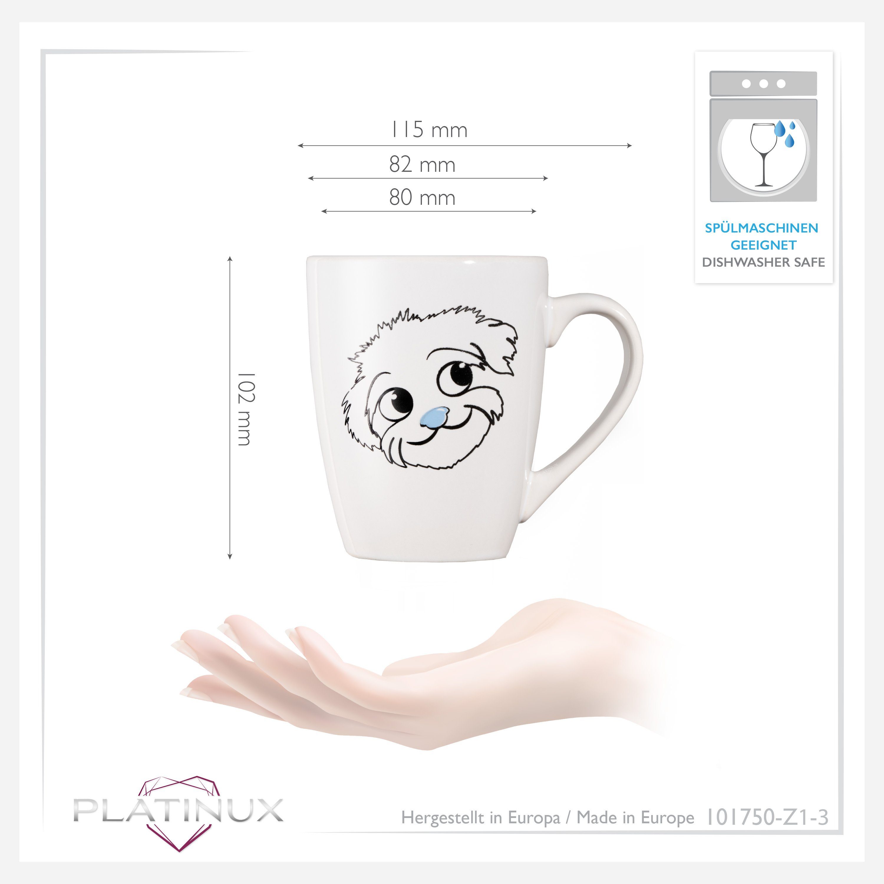 Tasse Kaffeebecher "Flocke", Keramik, Teebecher mit aus Motiv Kaffeetasse Griff PLATINUX 250ml Tasse Keramik Hunde Teetasse mit