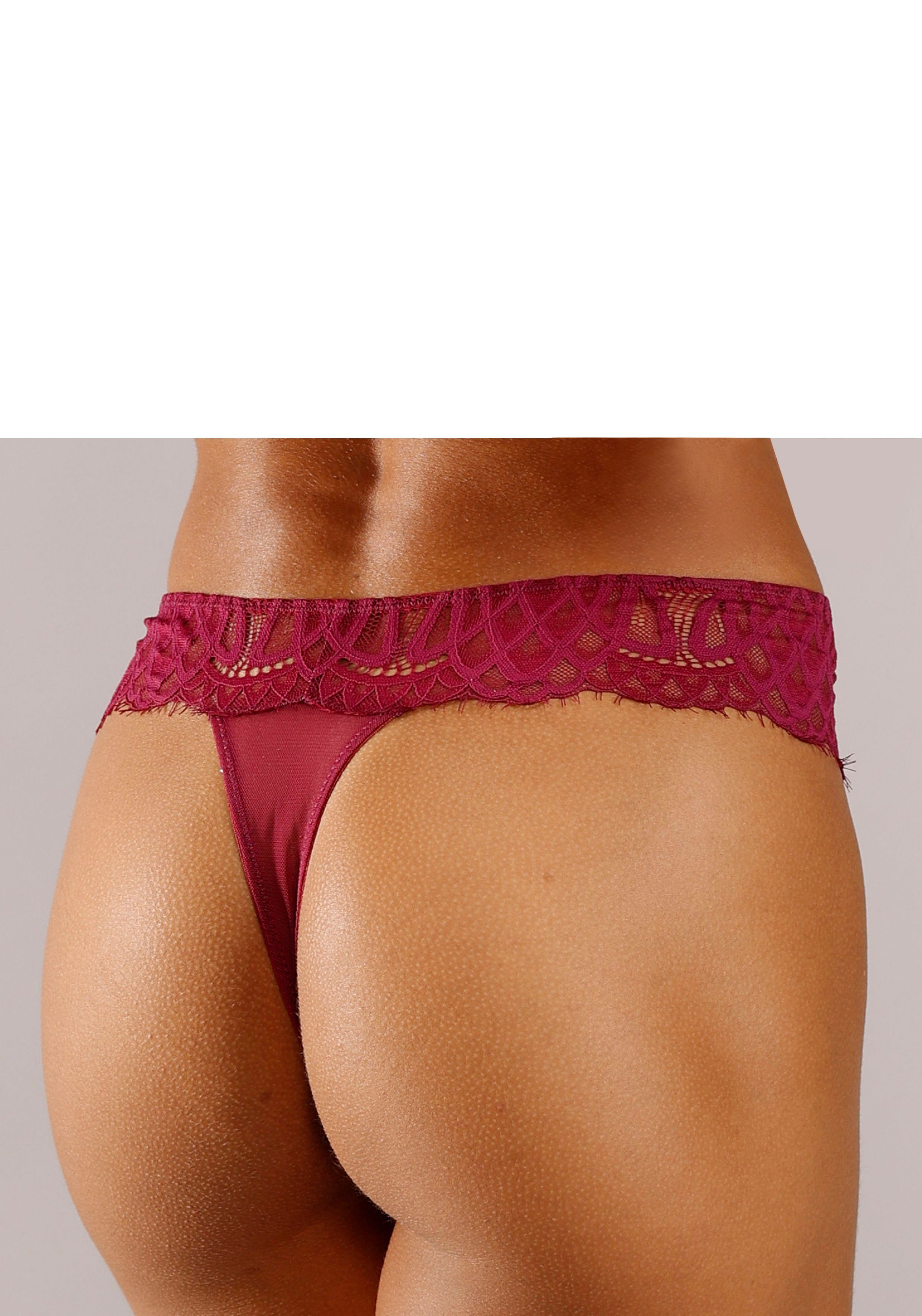 LASCANA String LASCANA String transparenter anteilig Material Spitze, aus aus dezent sangria-rot recyceltem