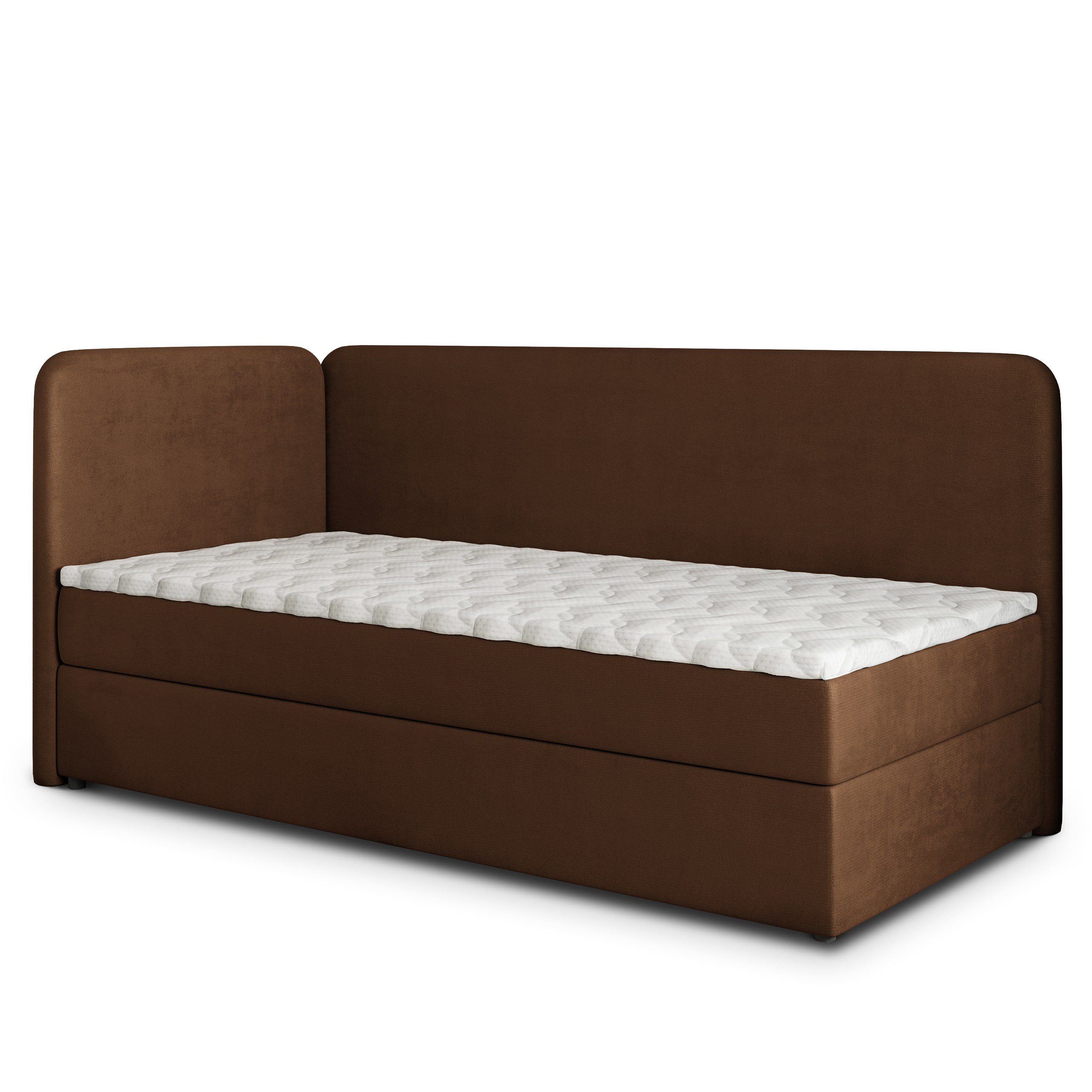 Masseno Boxbett GINA 80x200 cm mit Bonell Matratze und Topper, Einzelbett, Jugendbett, Polsterbett mit Kopfteil, Boxspringbett
