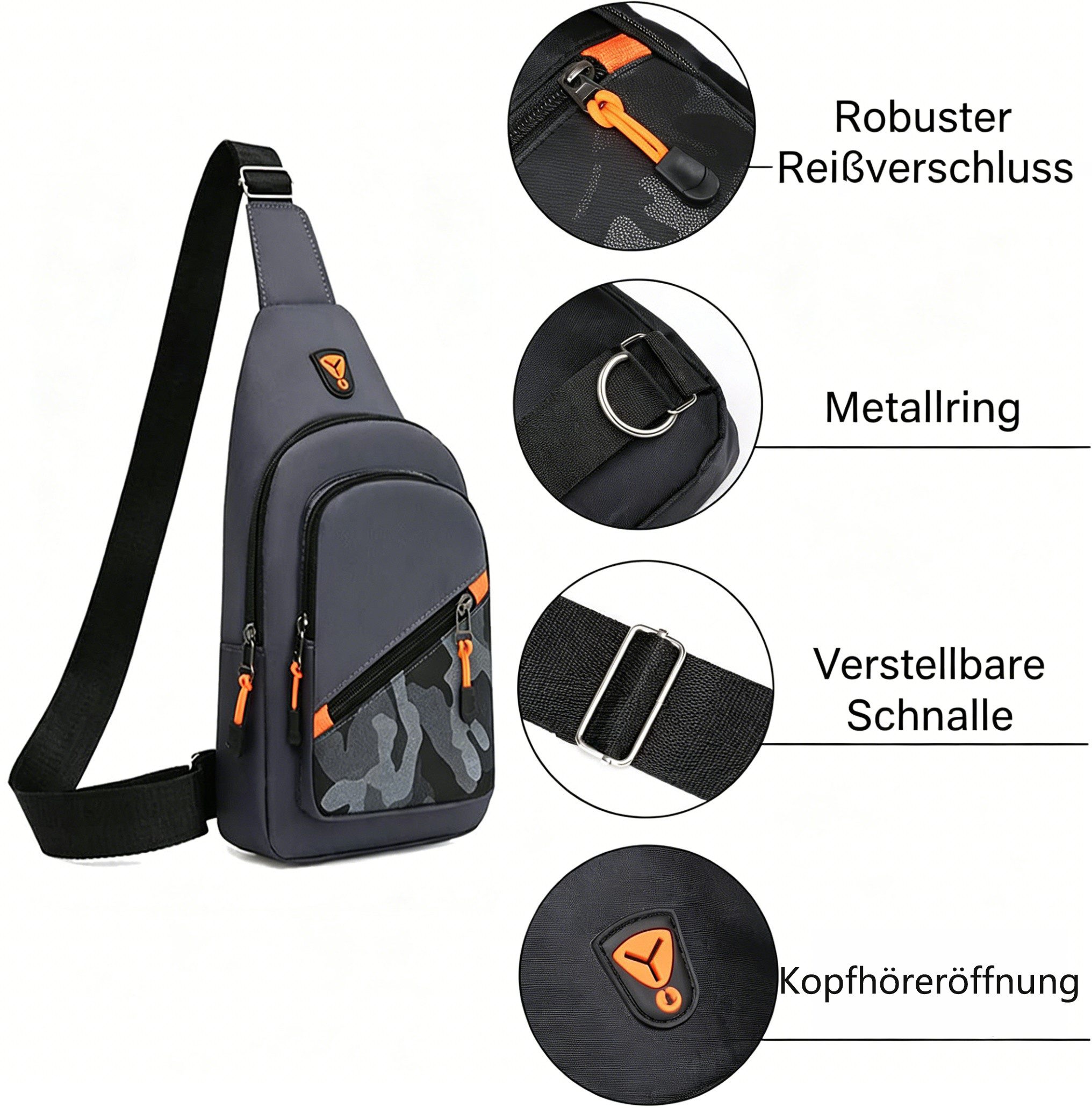 nsihing Umhängetasche Umhängetasche Herren Damen, Leicht, Klein, Crossbody, Camouflage, Für Wandern, Alltag, Schulter- und Brusttasche mit Frontfach
