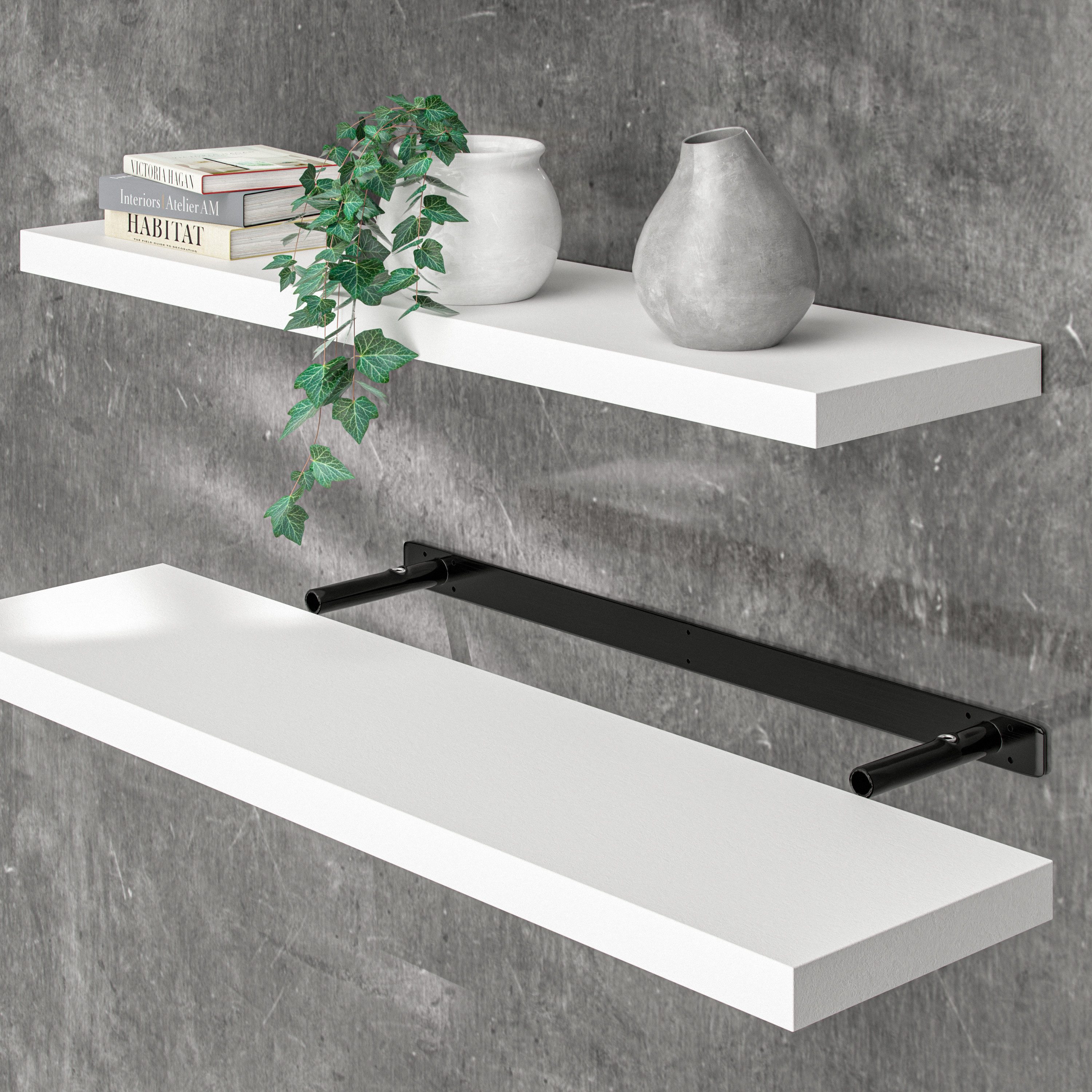 Casaria Wandboard, Weiß Hängeregal, Gr. 23 cm x 3.8 cm x 90 cm, Schweberegal 90 cm matt weiß