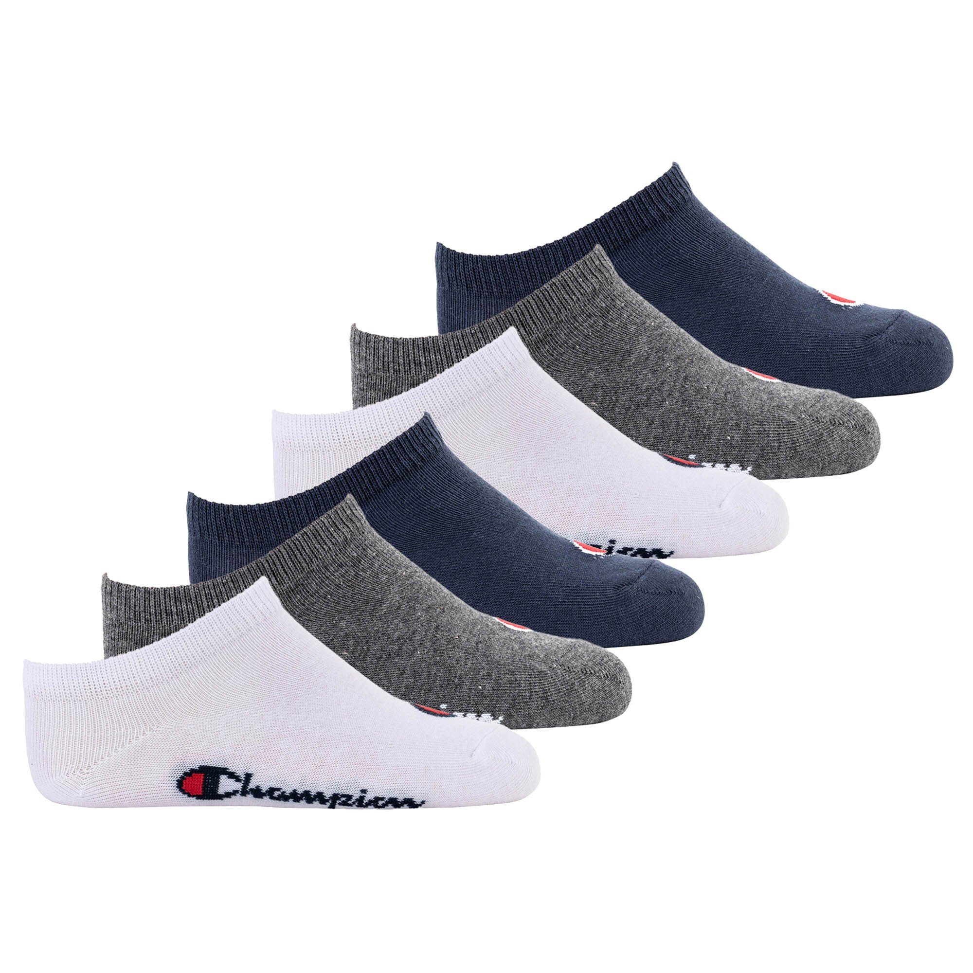 Champion Freizeitsocken Kinder Socken, 6er Pack- Crew Socken, einfarbig Blau/Weiß/Grau