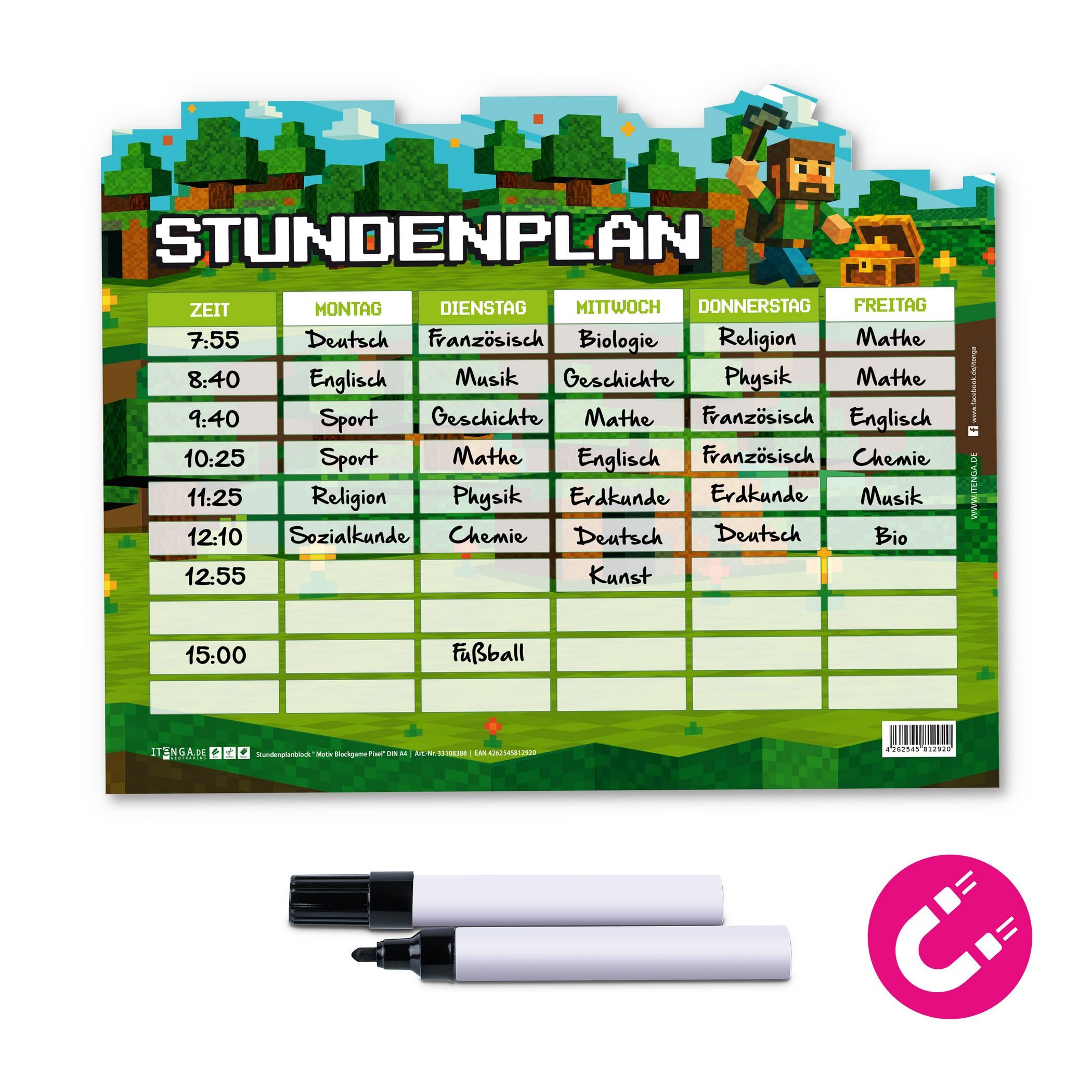 itenga Schülerkalender itenga Stundenplan magnetisch Motiv PIXEL 28,1 x 22,3cm – Bild 2 von 5