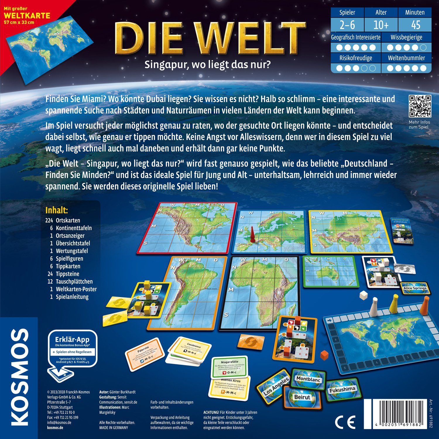 Kosmos Spiel Die Welt - Singapur, wo liegt das nur?, Geografie-Spiel, Made in Germany