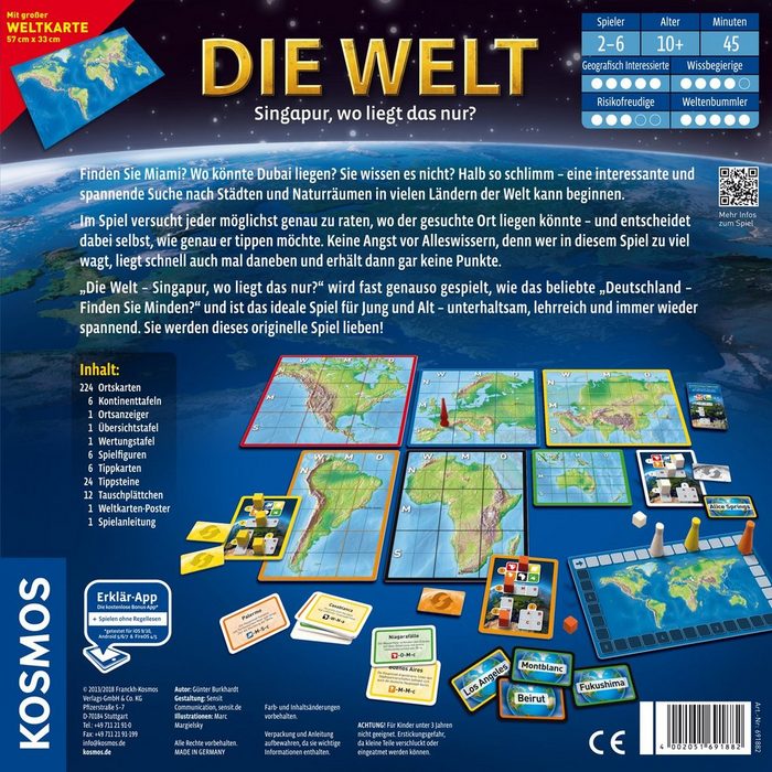 Kosmos Spiel Geografie-Spiel Die Welt - Singapur wo liegt das nur? Made in Germany QI10391