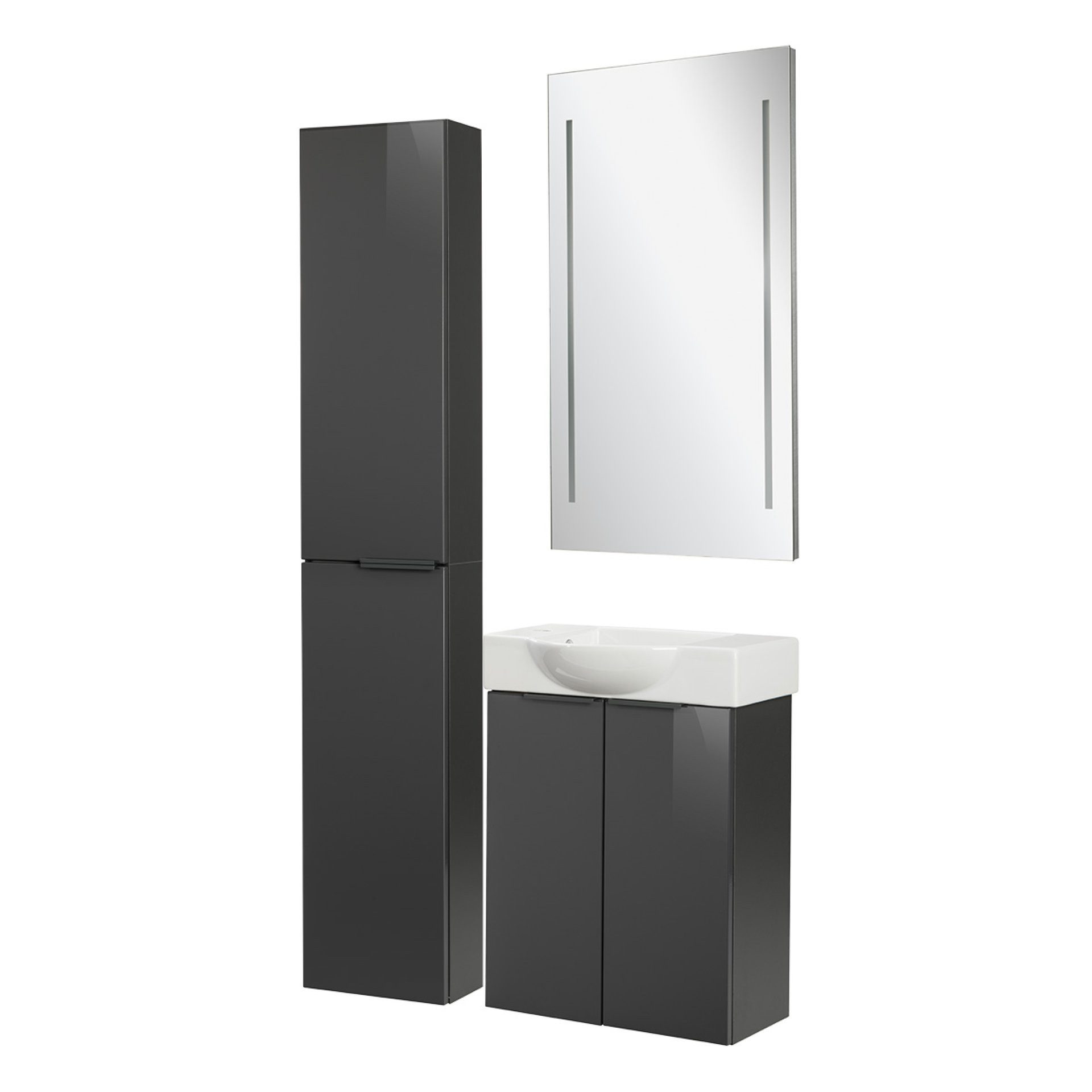 FACKELMANN Badmöbel-Set Gäste-WC Set, Badezimmer-Komplettset, Anthrazit Hochglanz