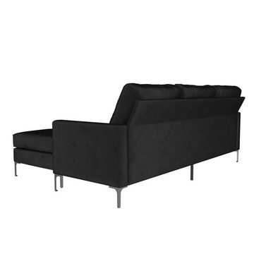loft24 Ecksofa Chapman, Sofa mit Recamiere, Bezug in Samtoptik, Chrom Beine, Länge 207 cm