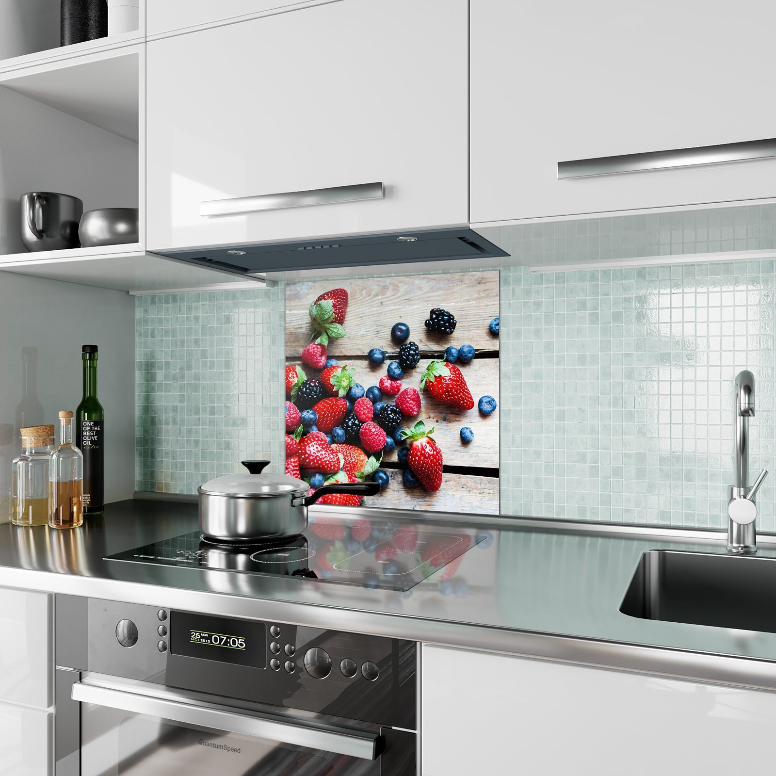 Spritzschutz Küchenrückwand mit Küchenrückwand Frischer Motiv Glas Primedeco Beerenrand