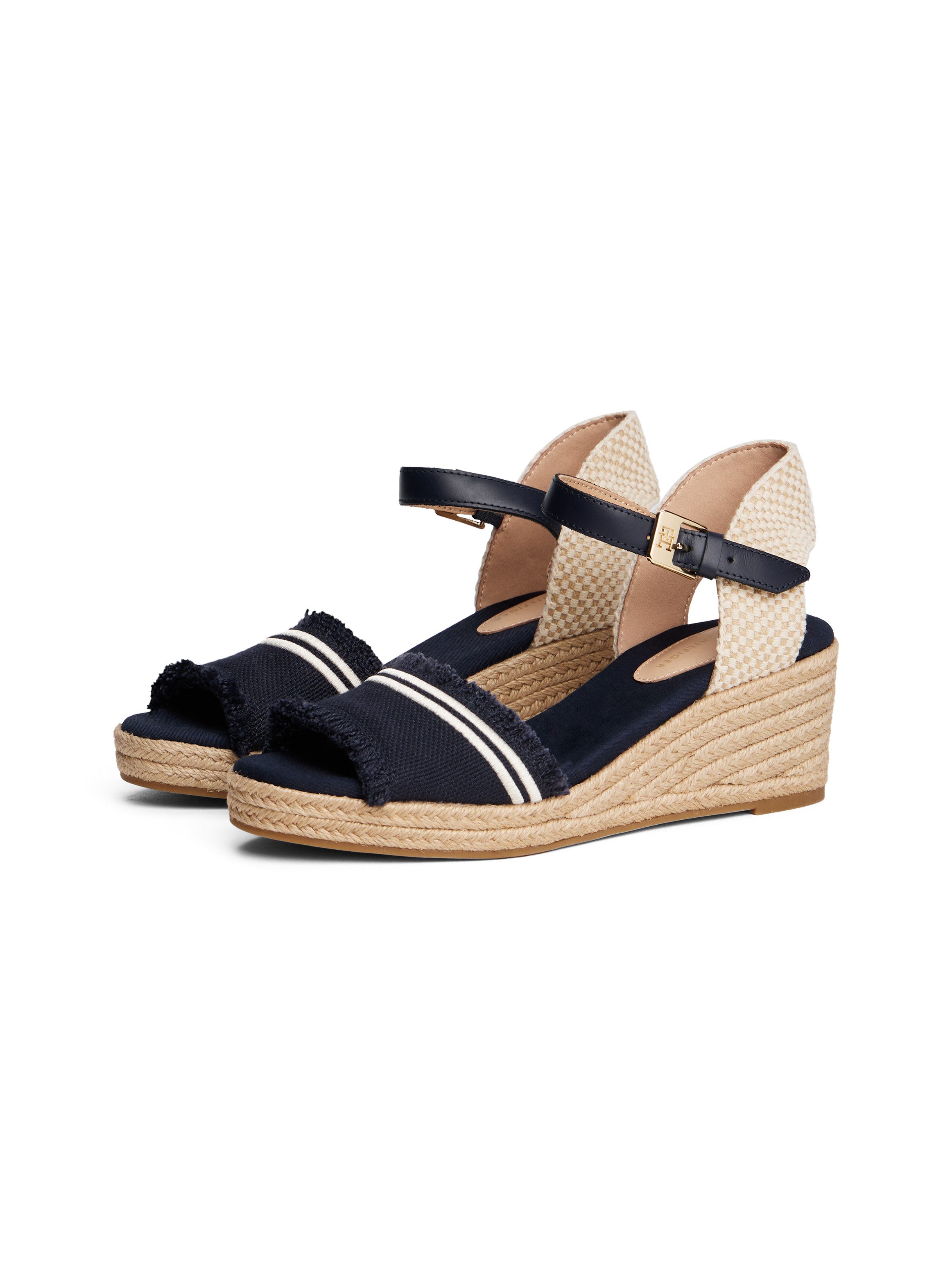 Tommy Hilfiger FRINGE CANVAS MEDIUM WEDGE Keilsandalette, Plateau, Sommerschuh, Riemchensandale mit Streifen