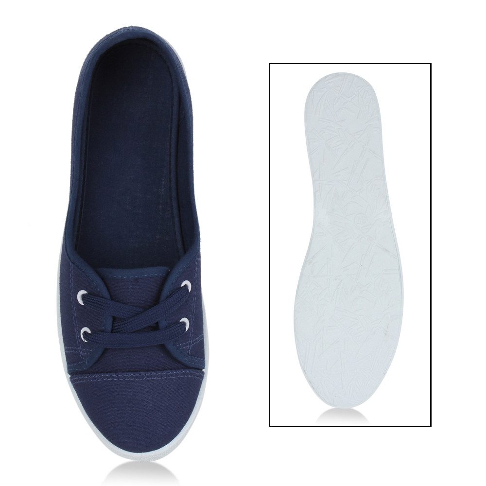 VAN HILL 79659 Sneaker Ballerinas Sportliche Damen Ballerinas Stoff Slipper Sneaker Flats Schnürer 71109
