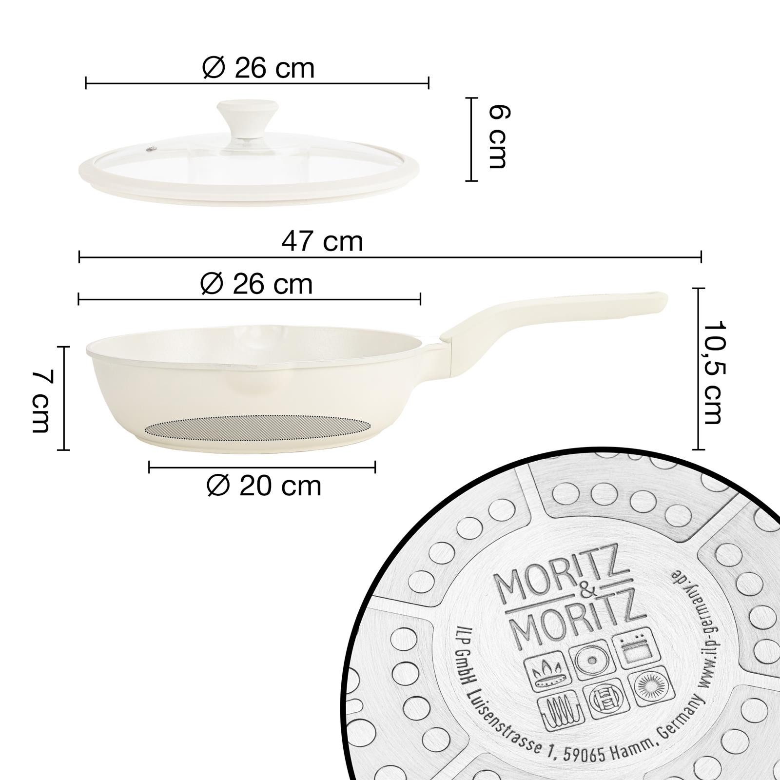 Moritz & Moritz Bratpfanne Multipfanne mit Deckel, creme, Aluminium (Set), antihaft