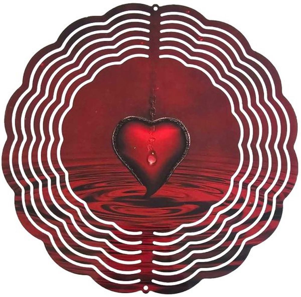 Ladreas Windspiel Edelstahl 3D Windspiel Windspinner 20cm Herz Wasser Rot WI112