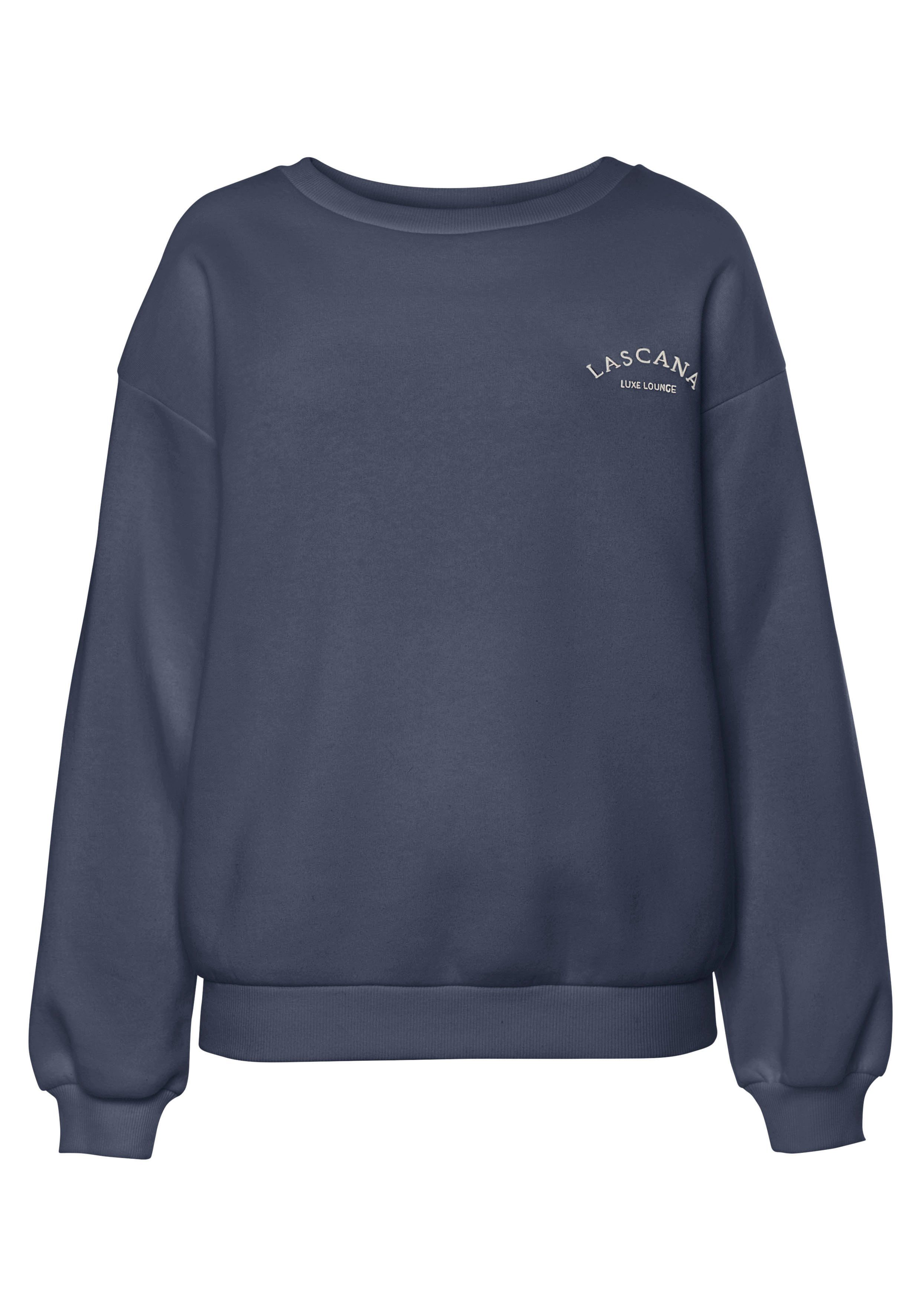 -Pullover mit LASCANA weiten Loungewear, Ärmeln, anthrazit Loungeanzug Sweatshirt
