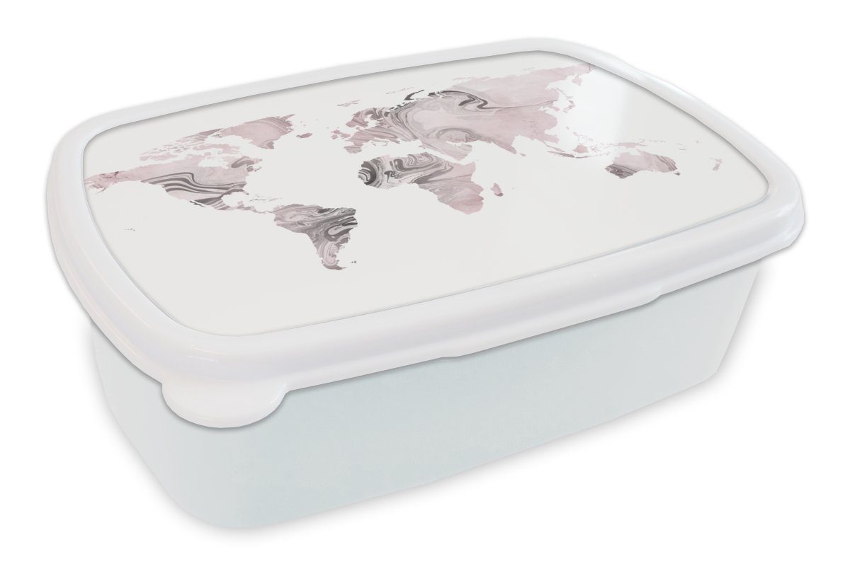 MuchoWow Lunchbox Weltkarte - Weiß - Farbe, Kunststoff, (2-tlg), Brotbox für Kinder und Erwachsene, Brotdose, für Jungs und Mädchen | Lunchboxen