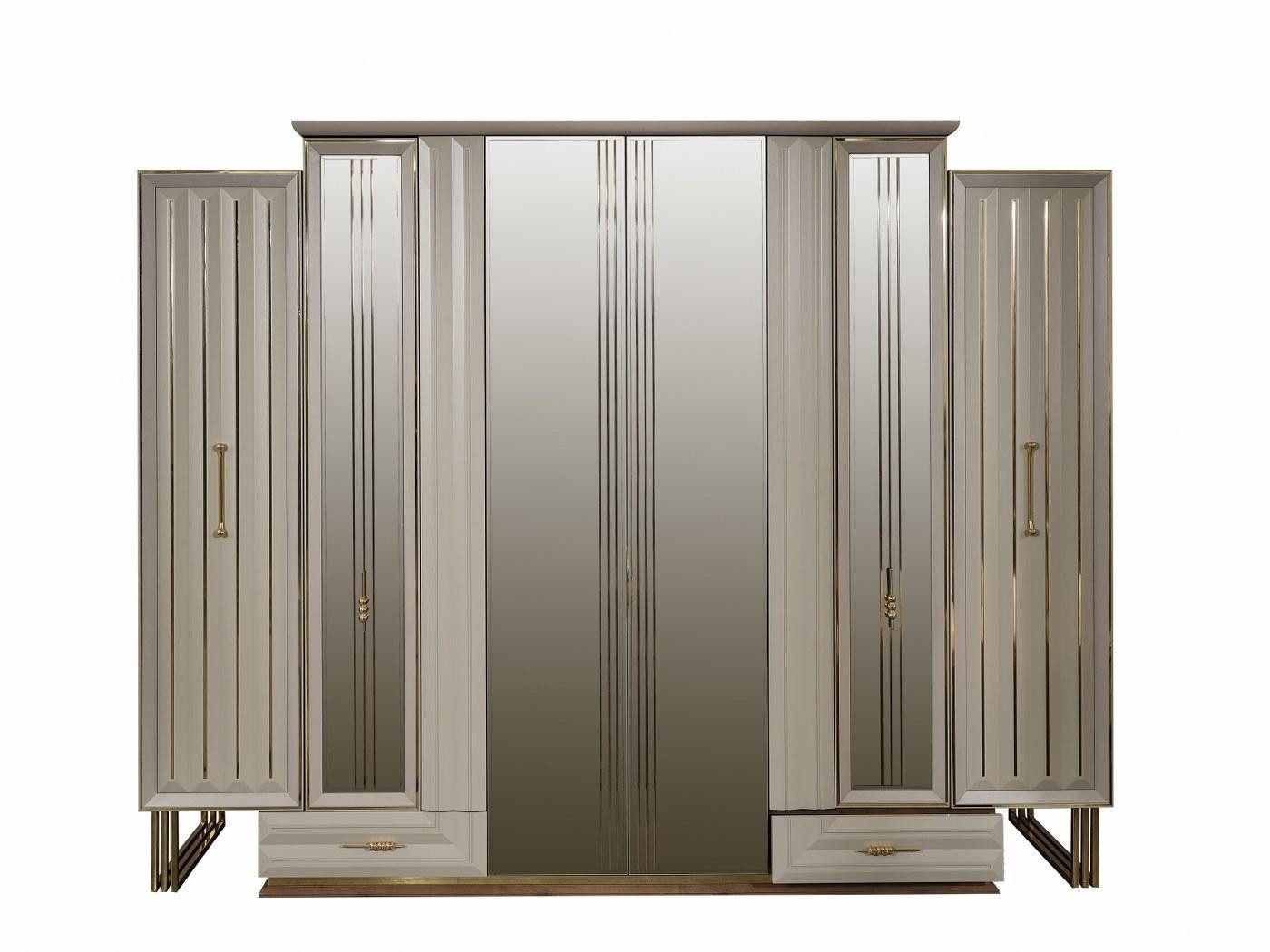 Xlmoebel Kleiderschrank Luxus Kleiderschrank aus Holz mit integriertem Spiegel in Beige (1-St., Kleiderschrank) Hergestellt in Europa