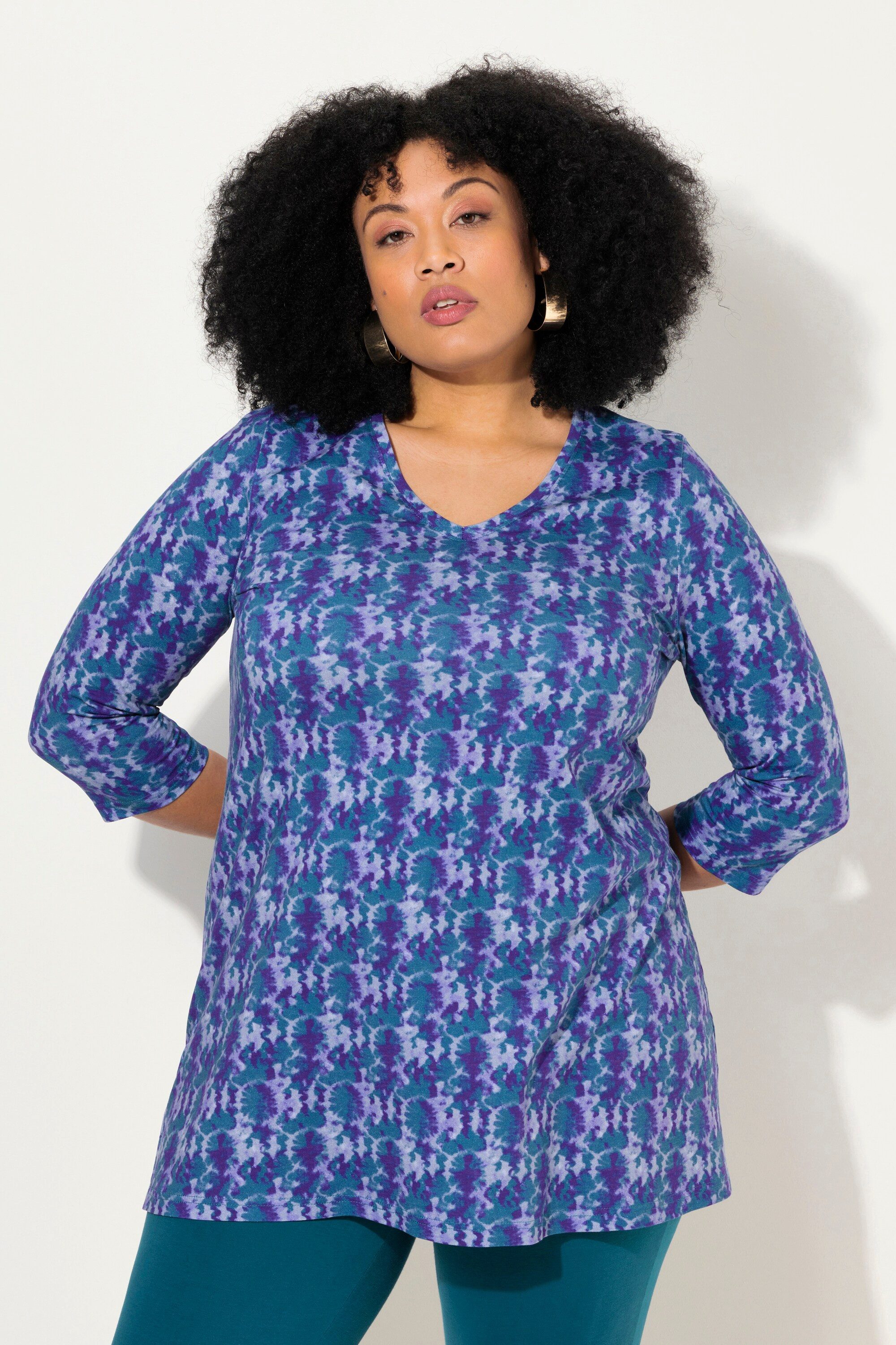 Ulla Popken Longshirt Longshirt Batikmuster A-Linie günstig online kaufen