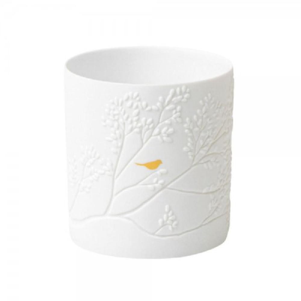 Kerzenhalter Design Teelichthalter Porzellangeschichten Goldvogel Weiß (7cm)