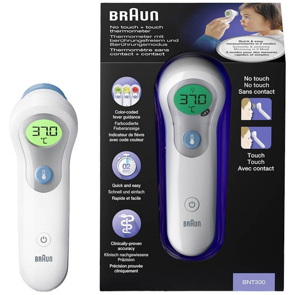 Braun Fieberthermometer No touch + touch Fieberthermometer BNT300WE, Mit LED Beleuchtung