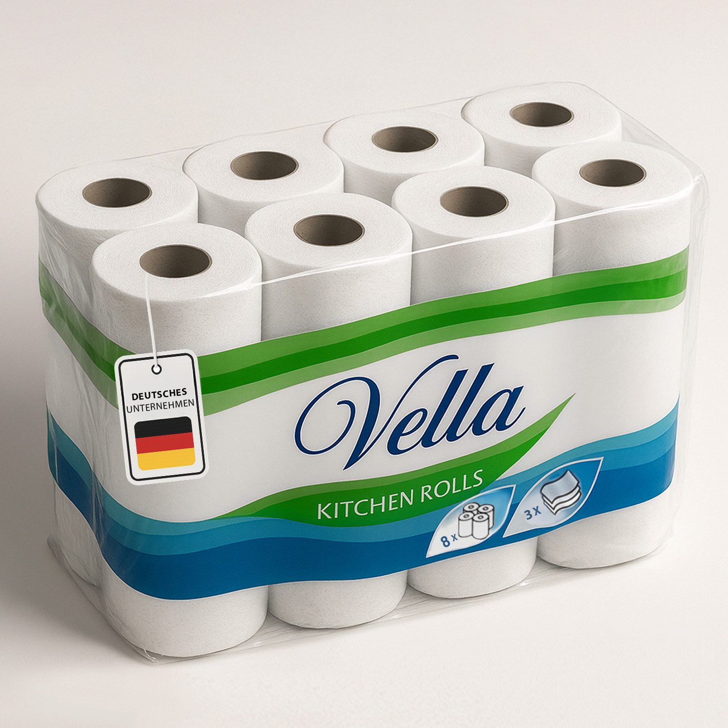 Roxlin Papierküchenrolle Premium Küchenrollen 3-lagig – Ultraweich, Saugstark & Reißfest (8-St)