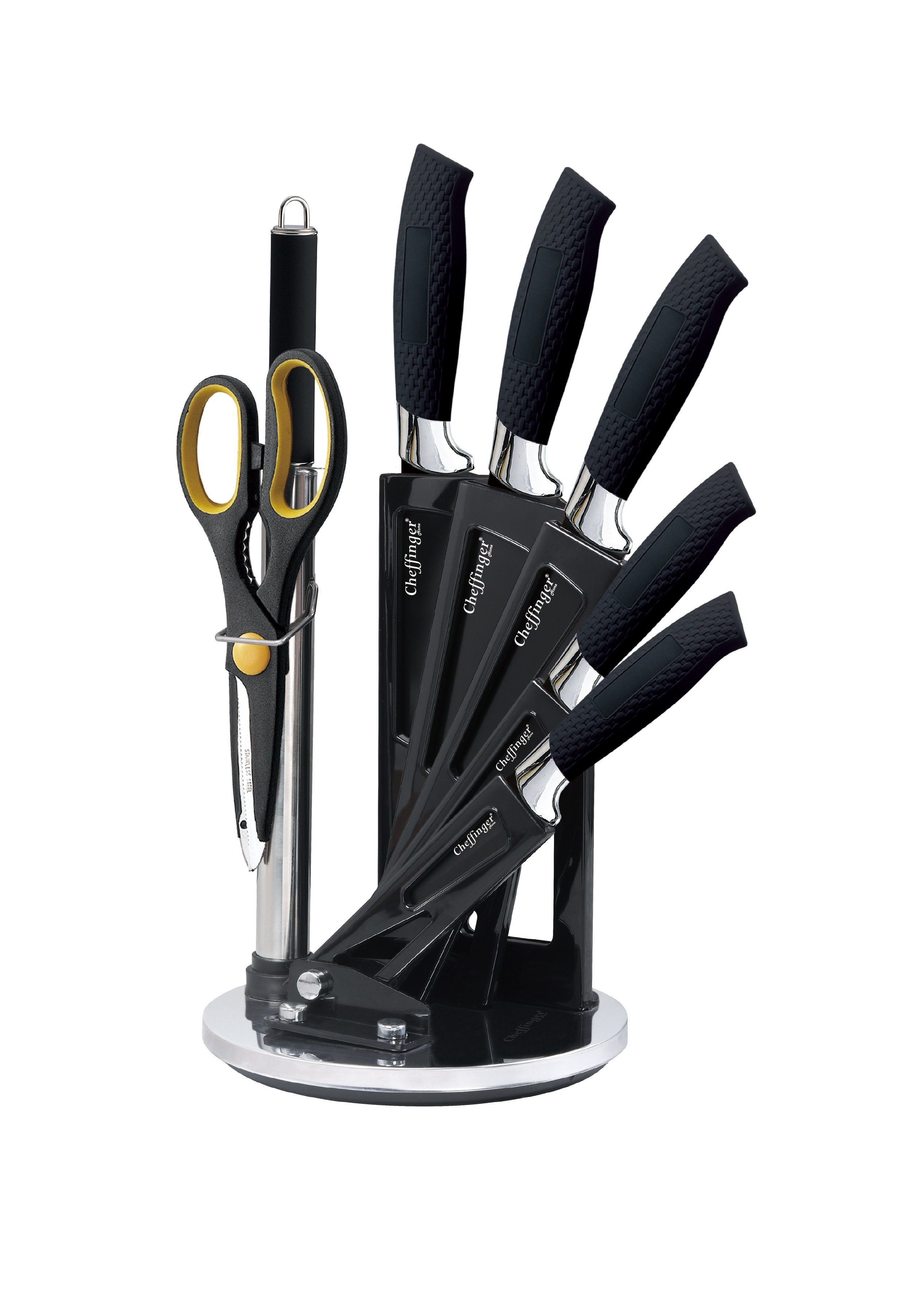 Cheffinger Messer-Set 8 tlg. Messerset (8-tlg) Messerblock drehbar Kochmesser Messer Messerständer