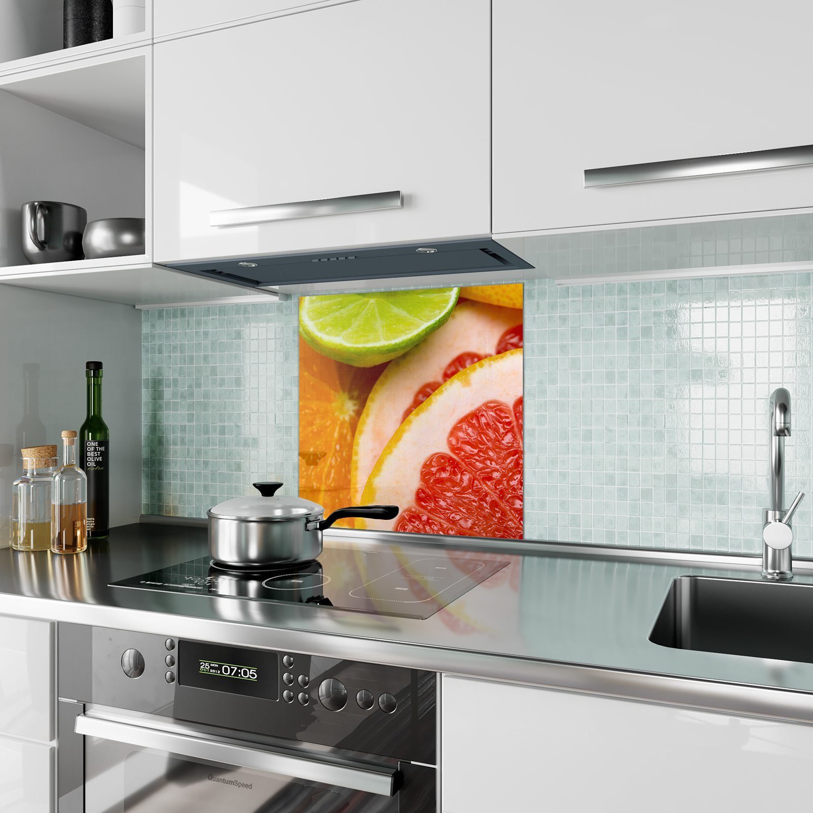 Küchenrückwand Zitrusfrüchte Spritzschutz Küchenrückwand Glas Primedeco Motiv mit
