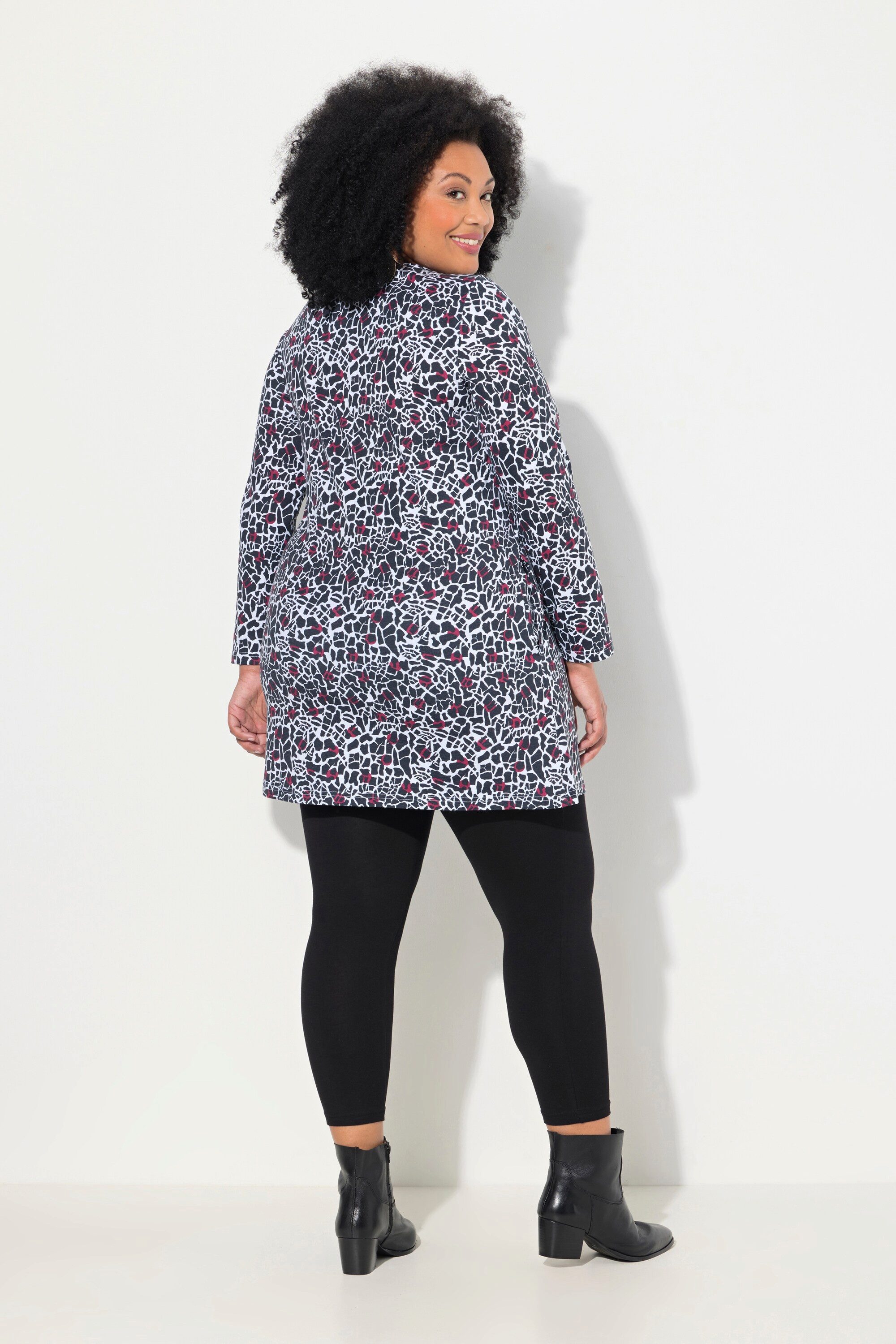 Ulla Popken Longshirt Longshirt gemustert A-Linie Carree-Ausschnitt