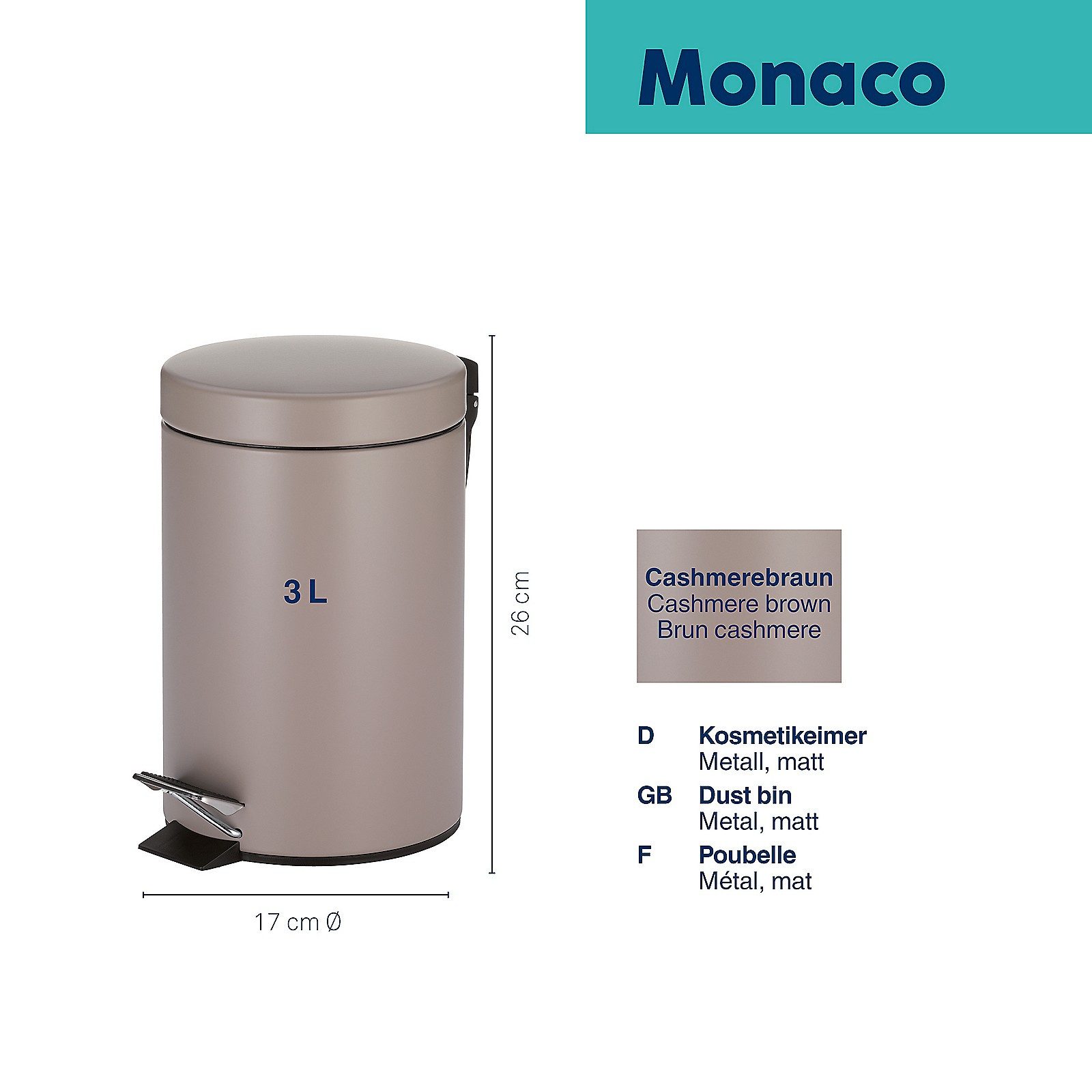 kela Kosmetikeimer Monaco, herausnehmbarer Inneneimer mit Tragegriff, 3 L