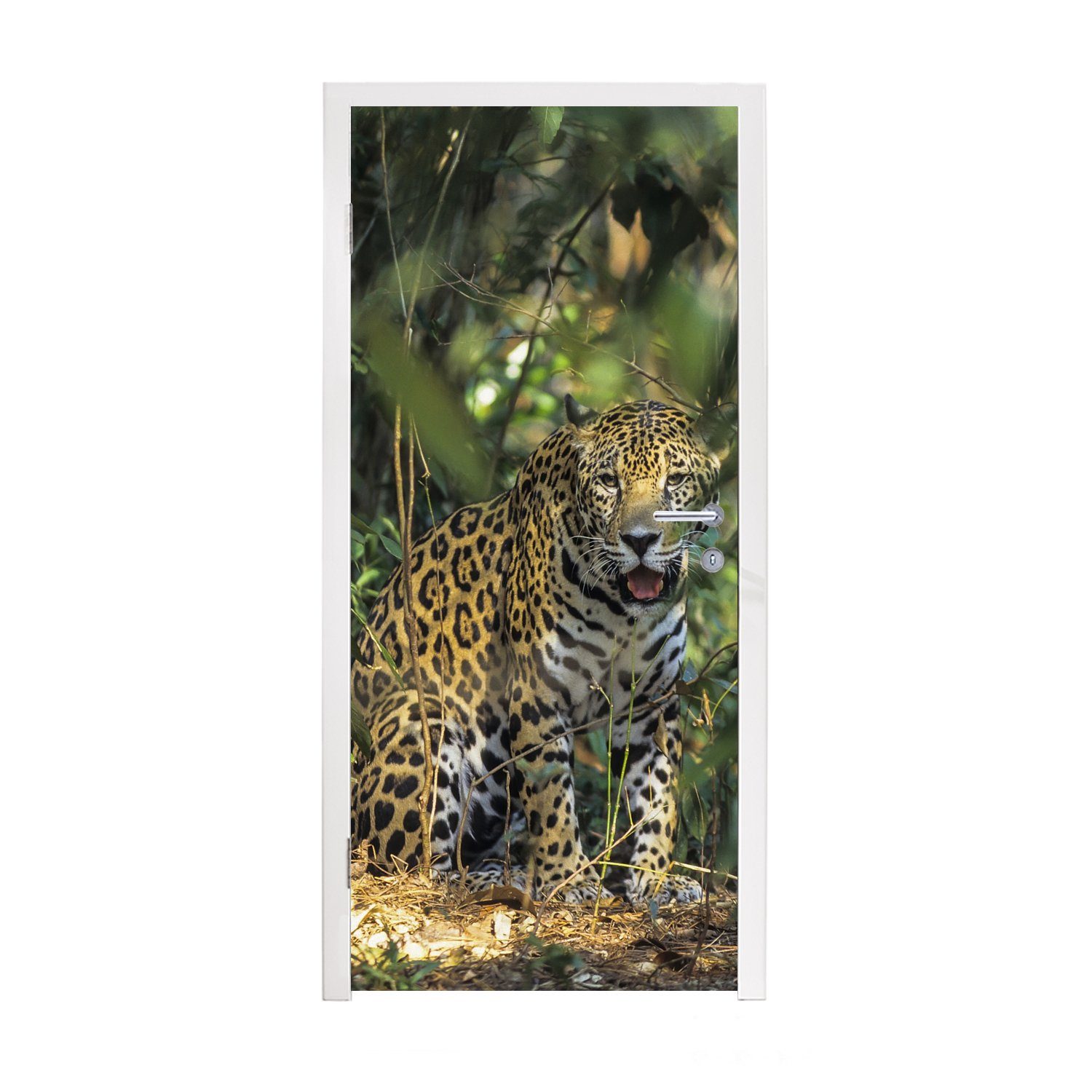 MuchoWow Türtapete Versteckter Jaguar im Dschungel, Matt, bedruckt, (1 St), Fototapete für Tür, Türaufkleber, 75x205 cm