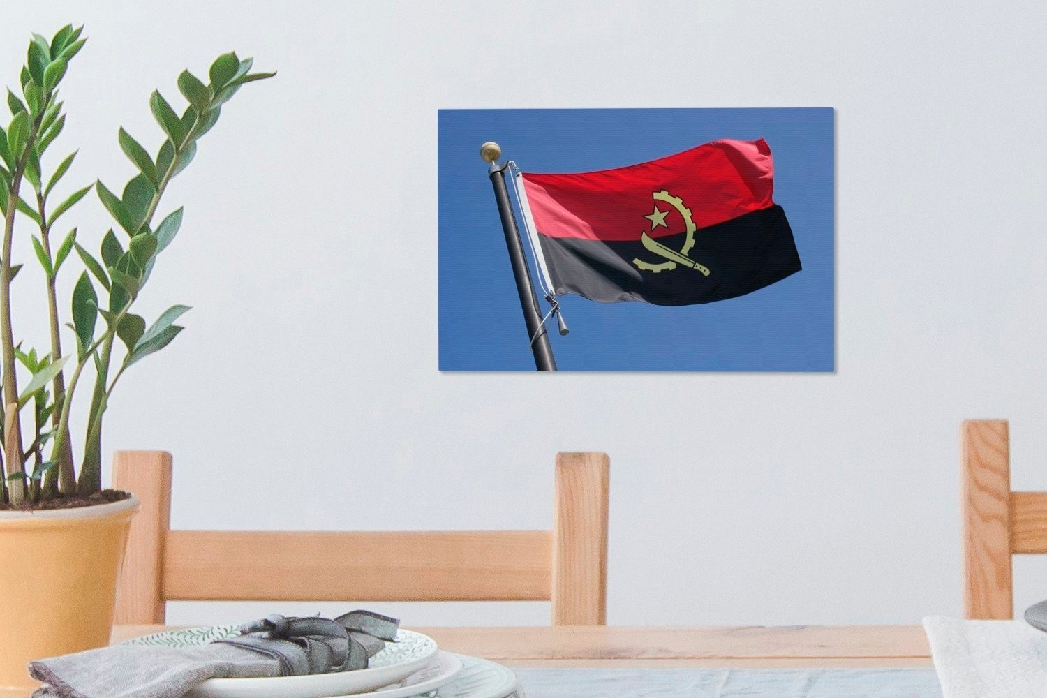 St), Flagge Aufhängefertig, Wanddeko, OneMillionCanvasses® Leinwandbild auf Leinwandbilder, Wandbild Angola Hintergrund, hellblauem von (1 cm 30x20