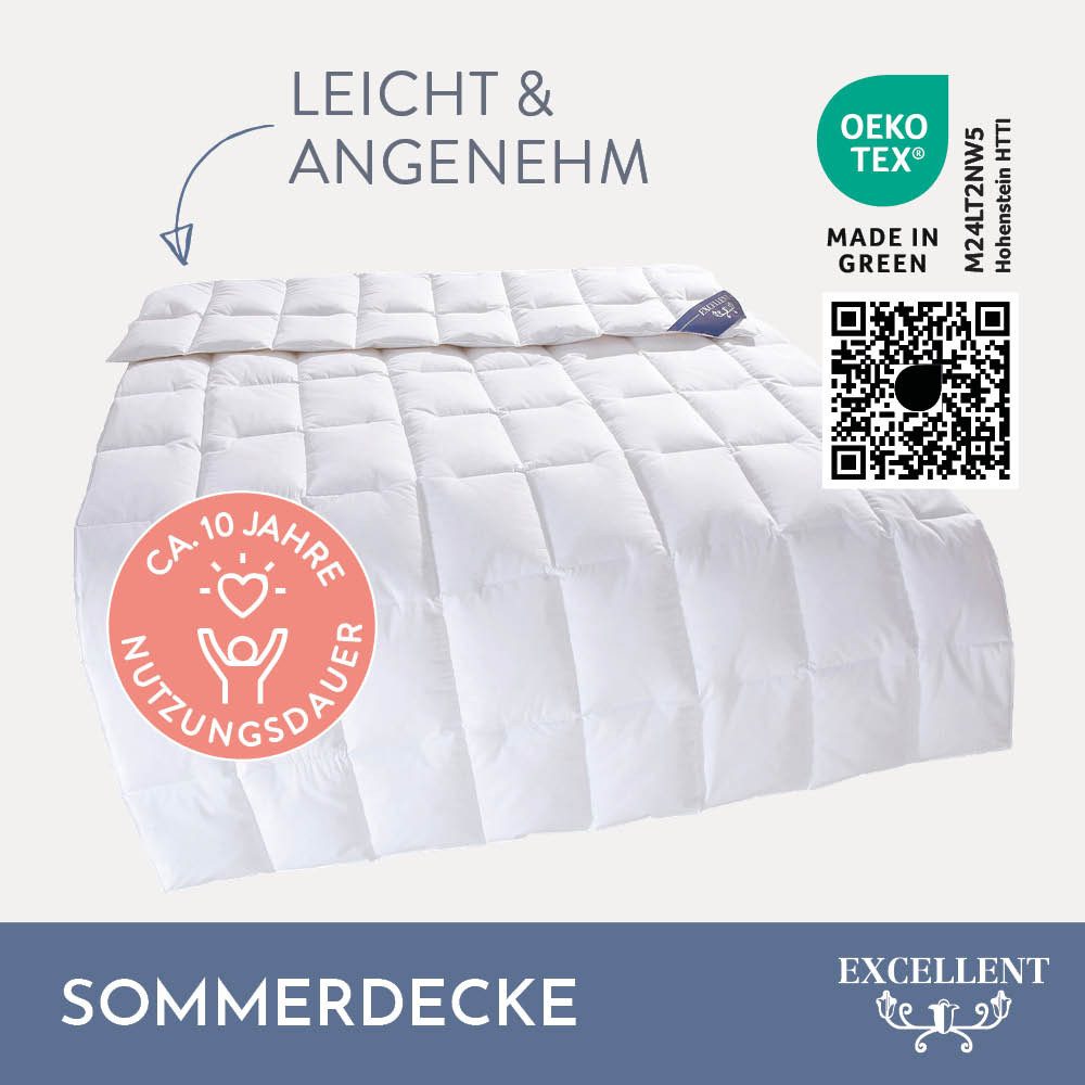 Excellent Daunenbettdecke VENEDIG, Bettdecken für Sommer und Winter, Decke, Füllung: 90% Daunen, 10% Federn, Bezug: 100% Baumwolle, Bettdecke 135x200 cm, 155x220cm und weitere Größen, Made in Germany