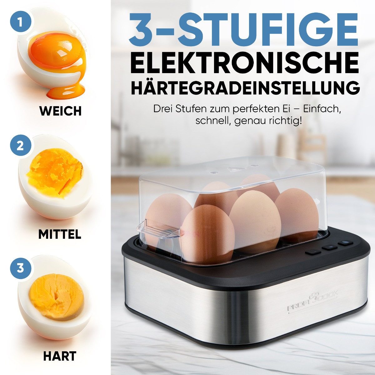 ProfiCook Eierkocher PC-EK 1276, 6 Eier mit Sprachausgabe