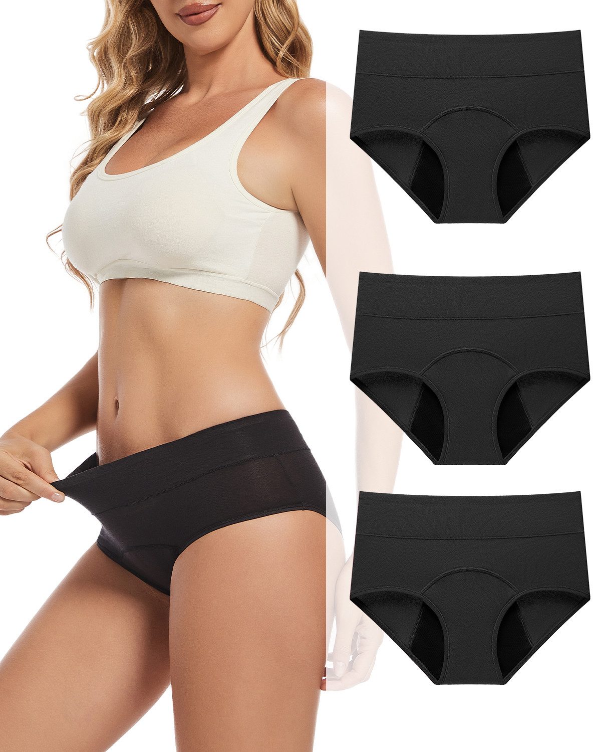 Gladbecke Periodenslip Periodenunterwäsche Damen,Unterhosen mit hoher Taille (3er Pack) Hohe …