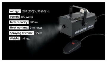 Showlite Discolicht SN-400 Nebelmaschine mit Licht und 5 Liter Fluid, Smoke Machine, LED fest integriert, RGBW, inkl. Smart Party Spot Scheinwerfer und Bodenstativ