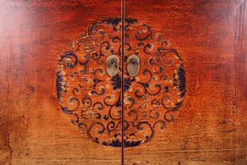 OPIUM OUTLET Kleiderschrank Chinesischer Hochzeitsschrank orientalischer Schrank Möbel Breite 80 cm; Höhe 154 cm; Tiefe 42 cm, Asia Hochschrank vintage shabby-chic Kommode orange-schwarz, asiatisch aus Holz, komplett montiert