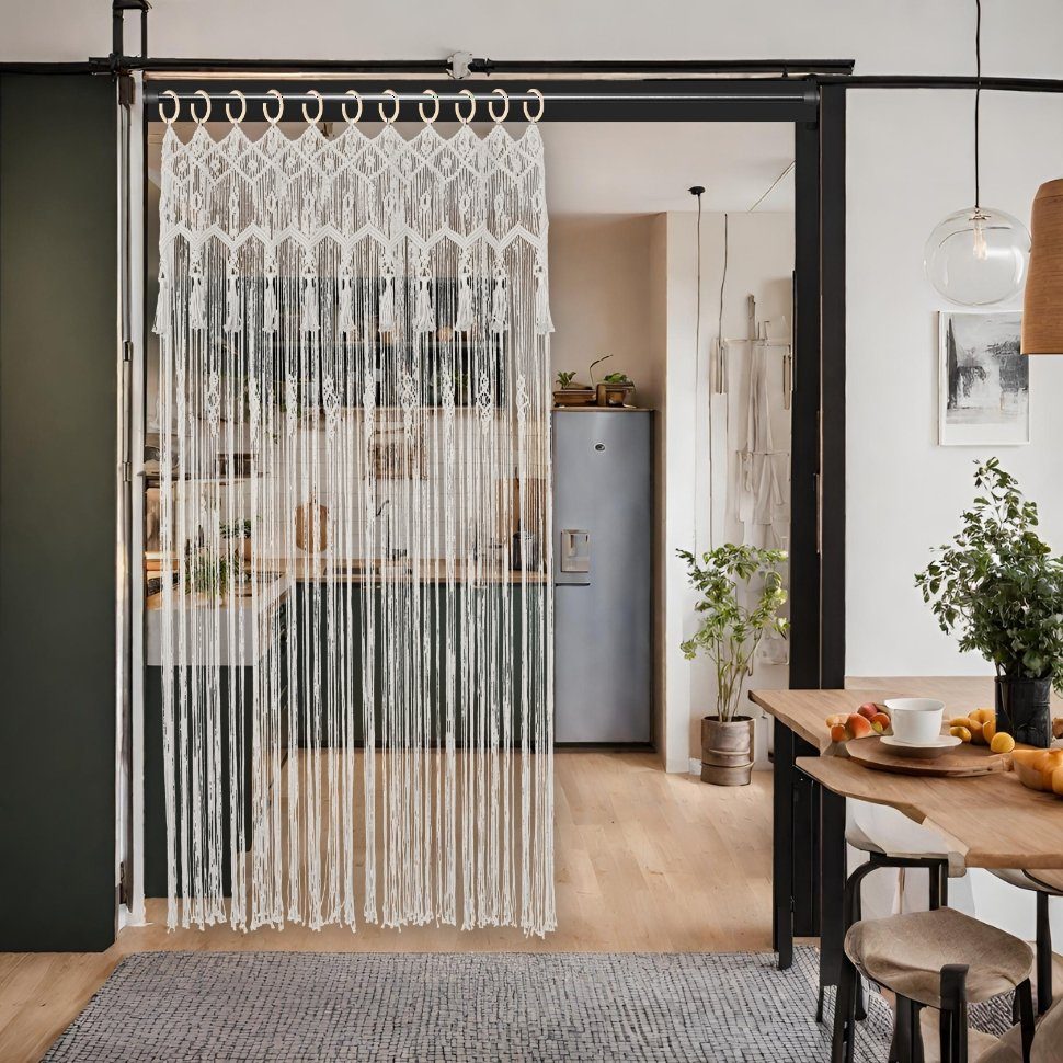 Cozyor Vorhang Makramee 132 x 200 cm mit Vorhangstange 70-120 cm, Boho Gard günstig online kaufen