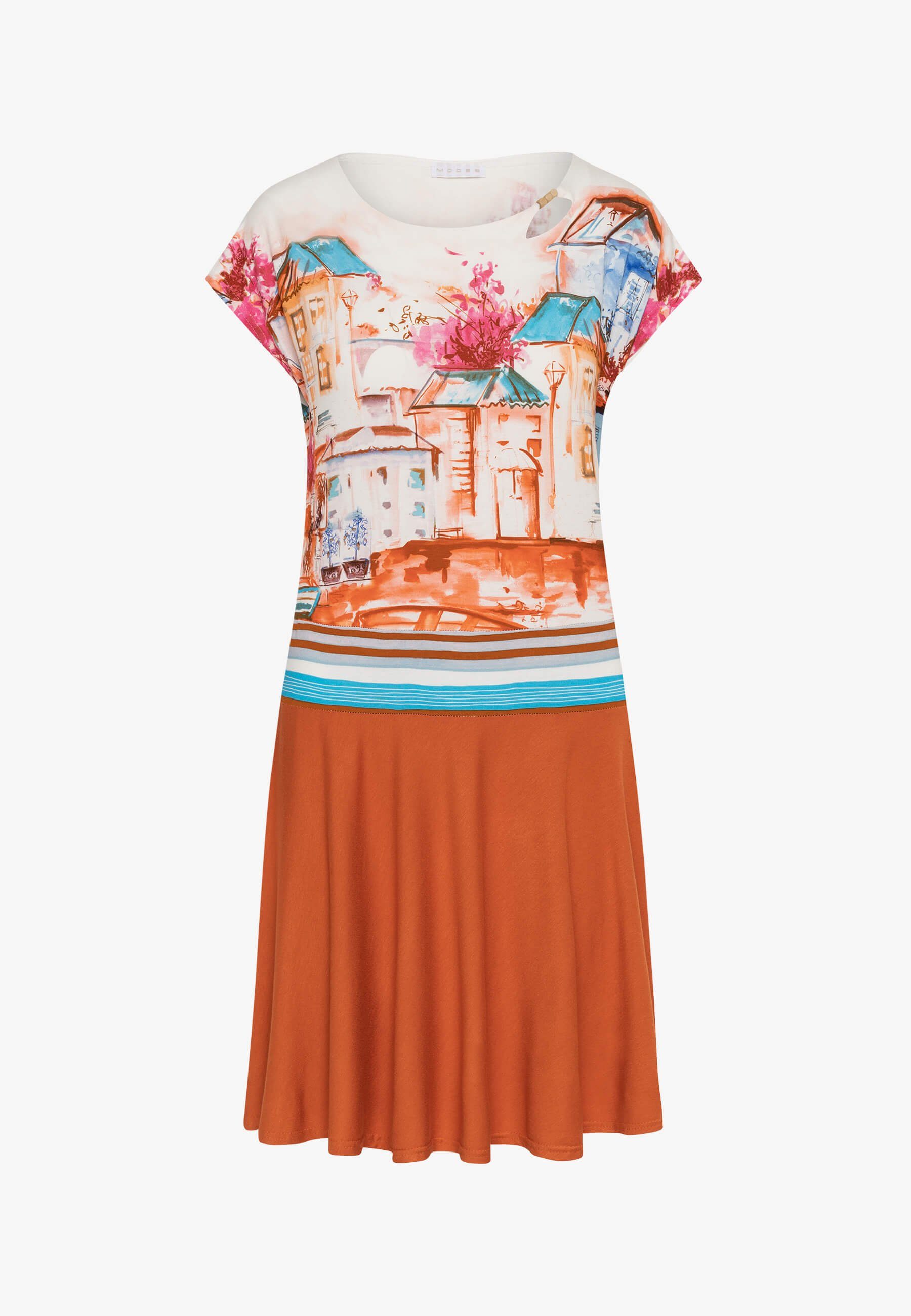 MODEE Sommerkleid mit farbenfrohen Häuserprint in femininer, leicht fallender Optik italienischer Haus/Boote-Print Mango Druck